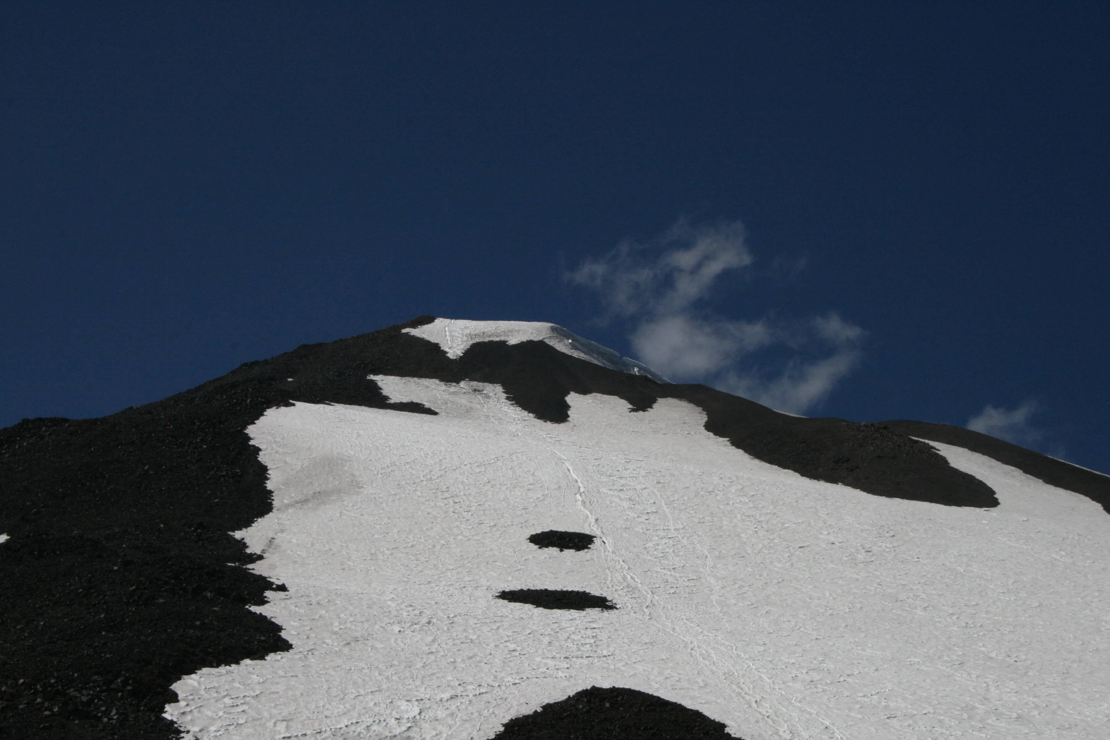 The push up to Pikers Peak from afar, through steep snow and a loose scree field