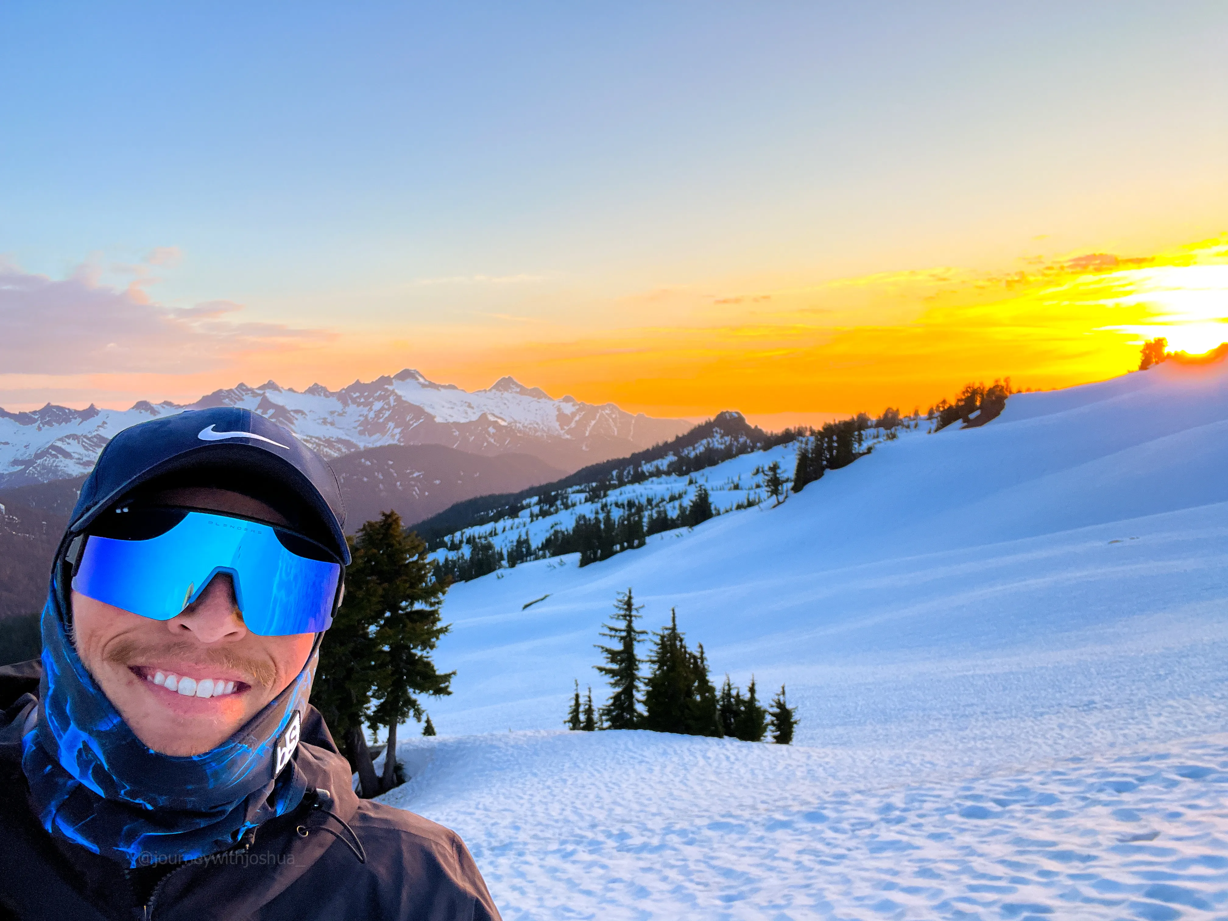 Selfie at sunset over the Sisters from high camp