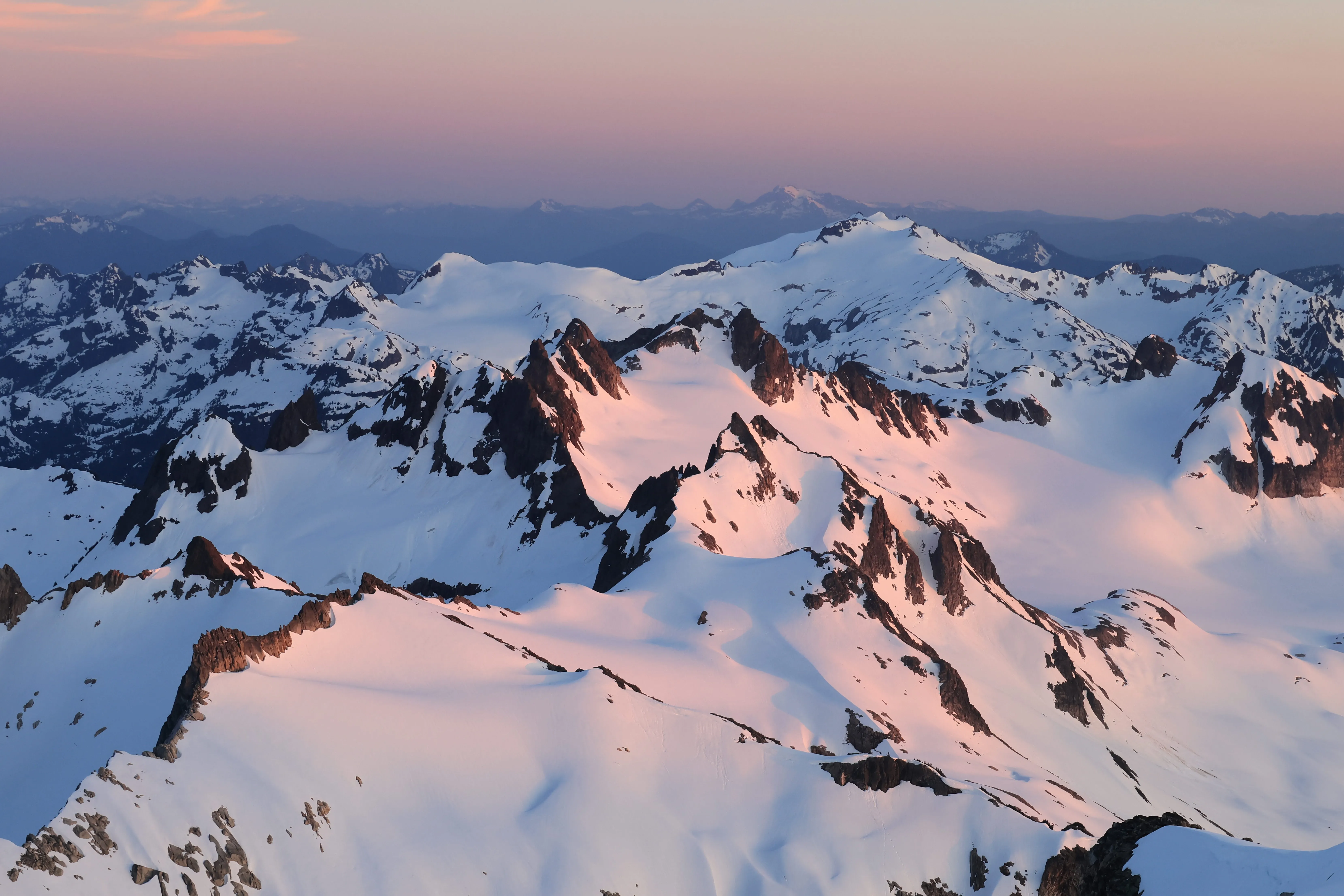 Alpenglow over the North Cascades from the summit bivy