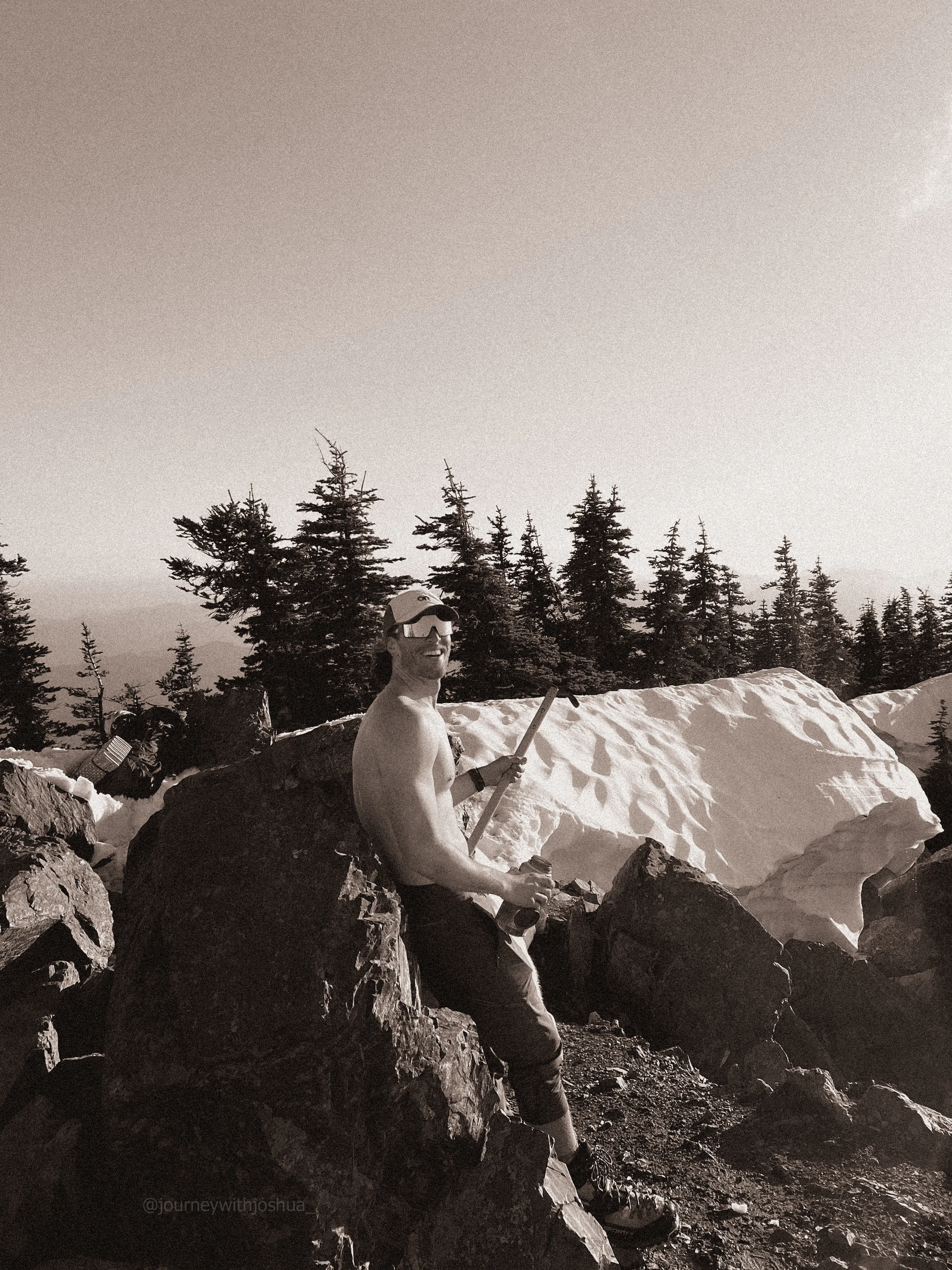 Black and white film photo on the Ellinor summit