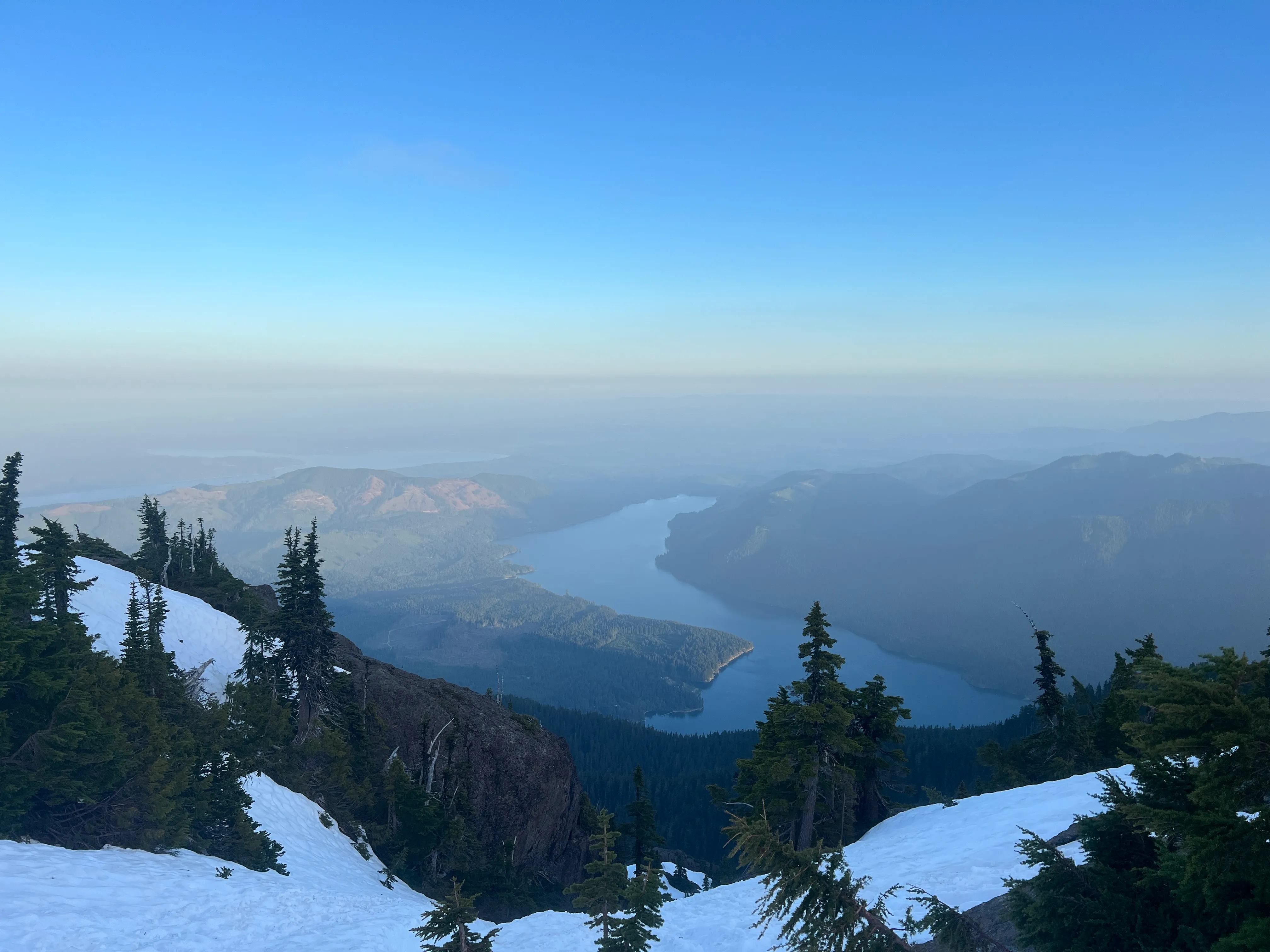 Last light over Lake Cushman on the descent