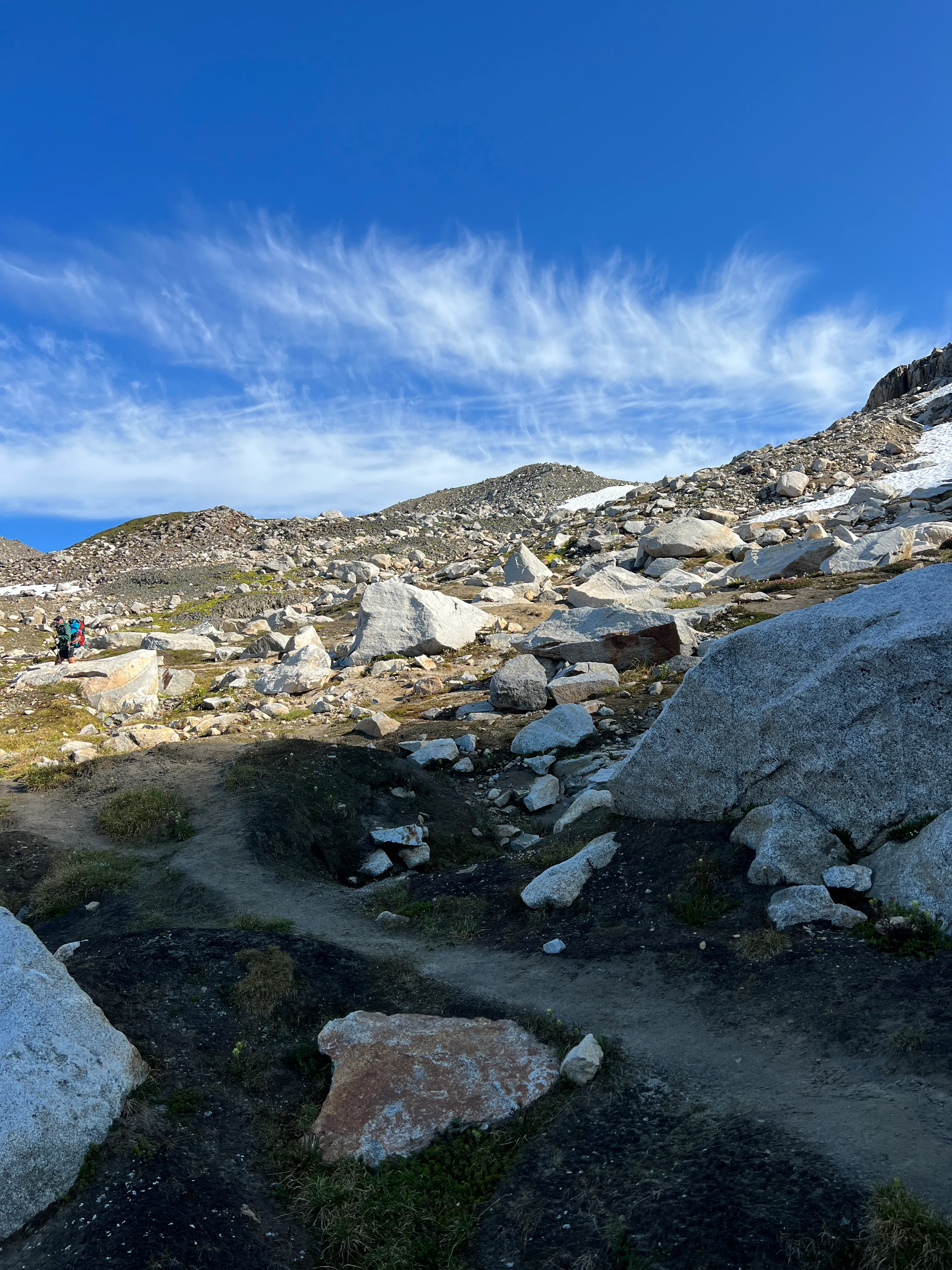 Making our way back toward White Pass in the morning sun
