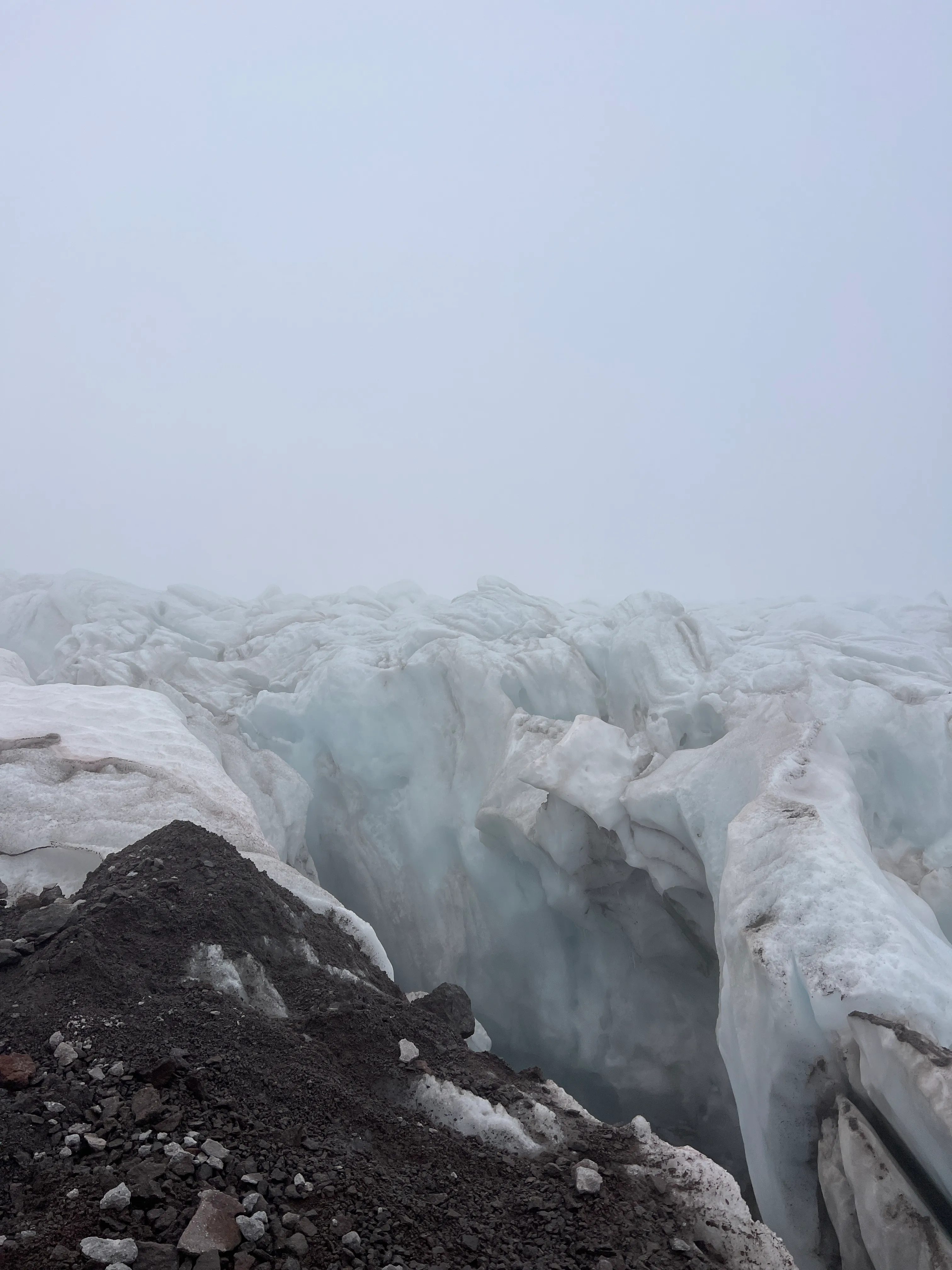 Crevasses and clouds on the ascent