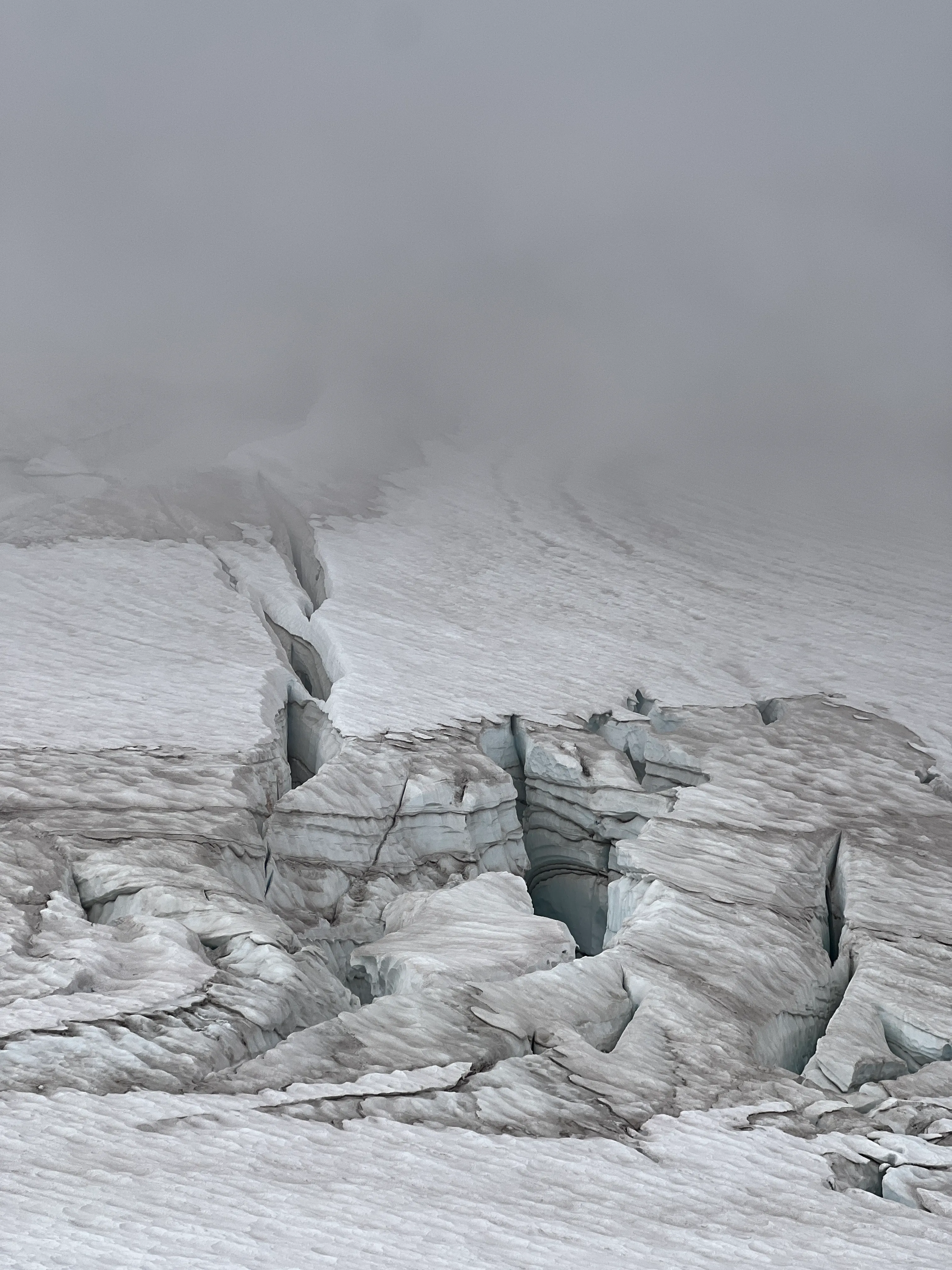 Descending back through the crevasse field, seeing everything we had navigated through