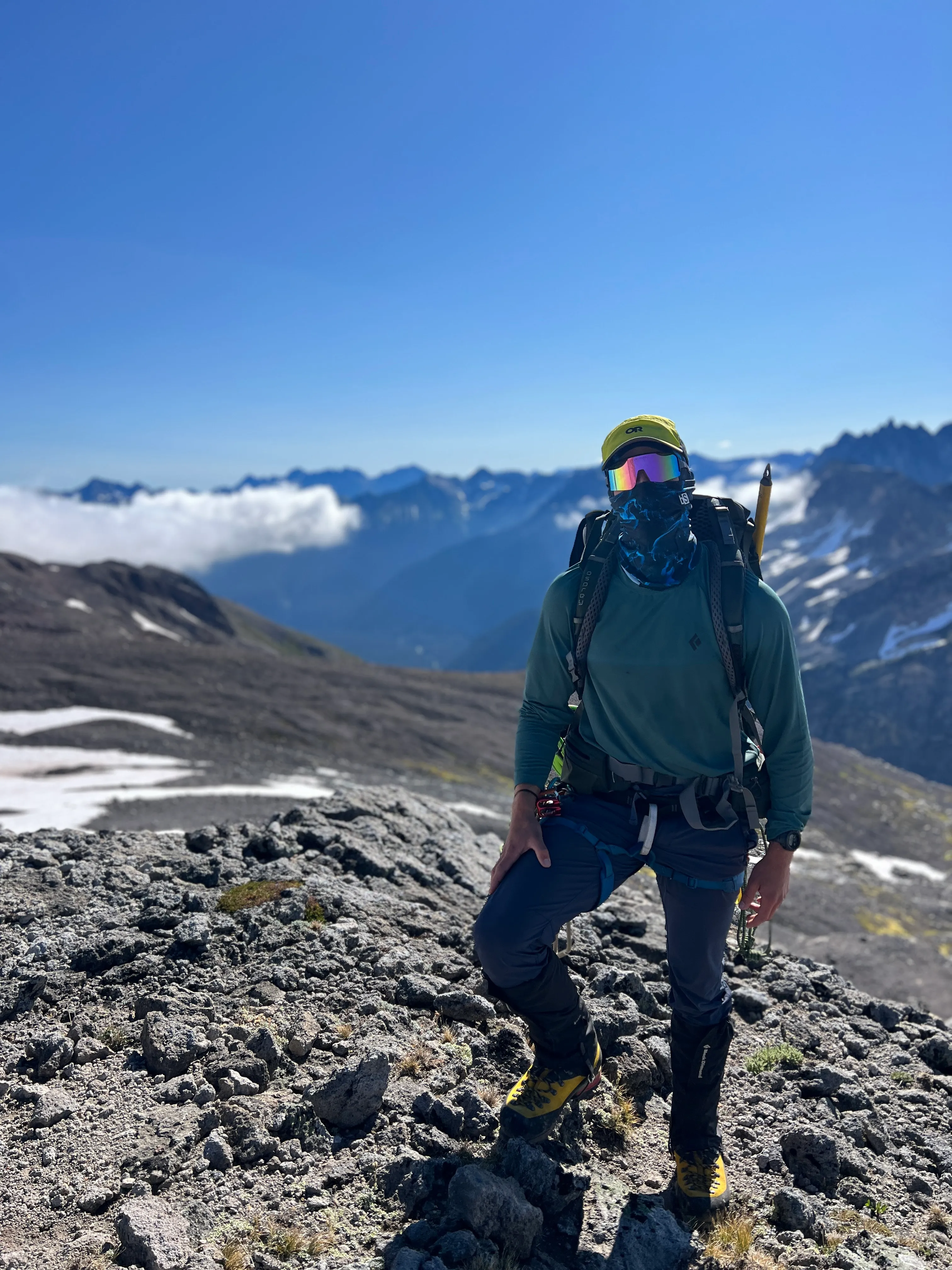 Finally getting onto the snow sections of the climb