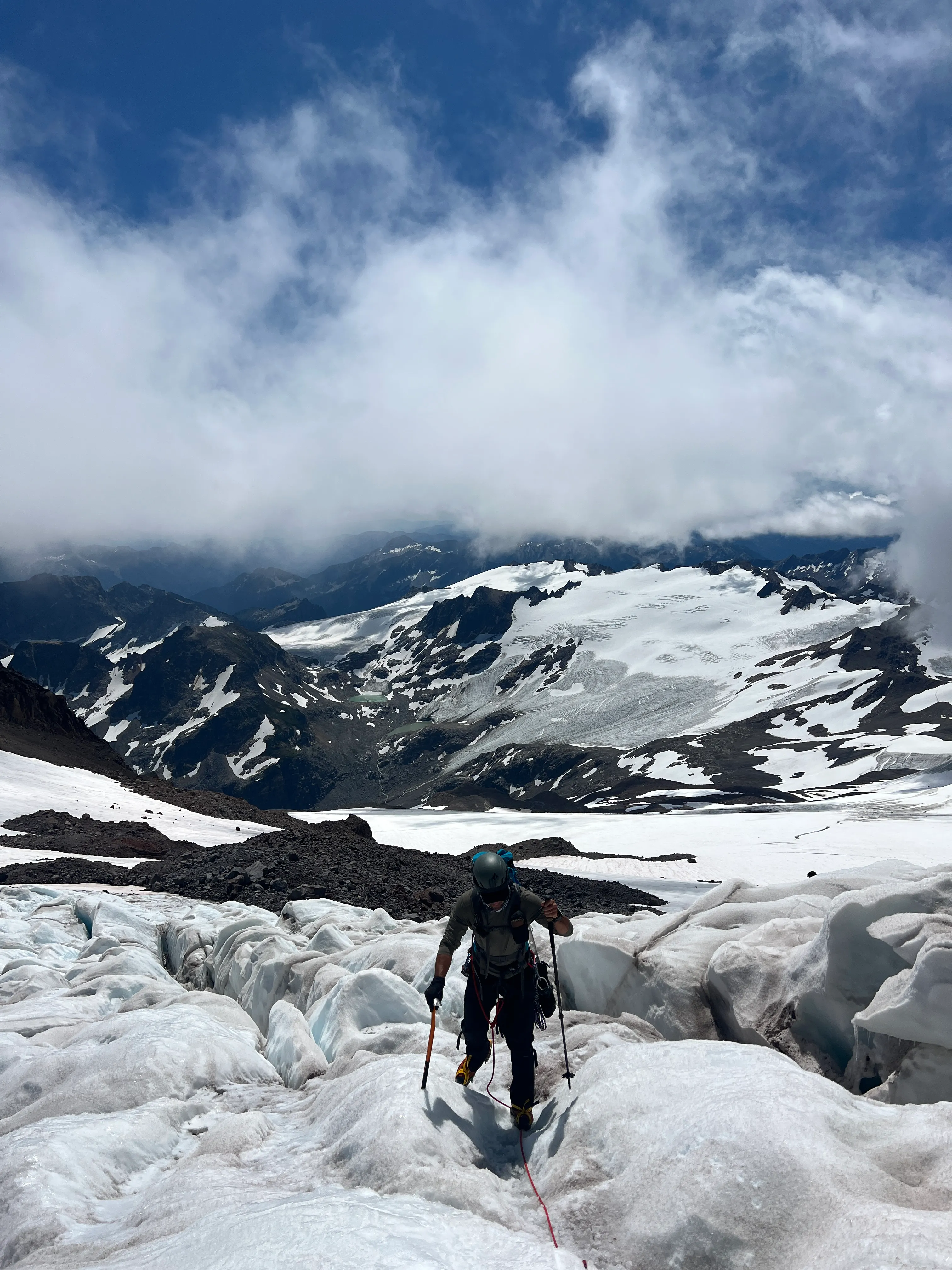 Jack powering up the uneven icefall terrain