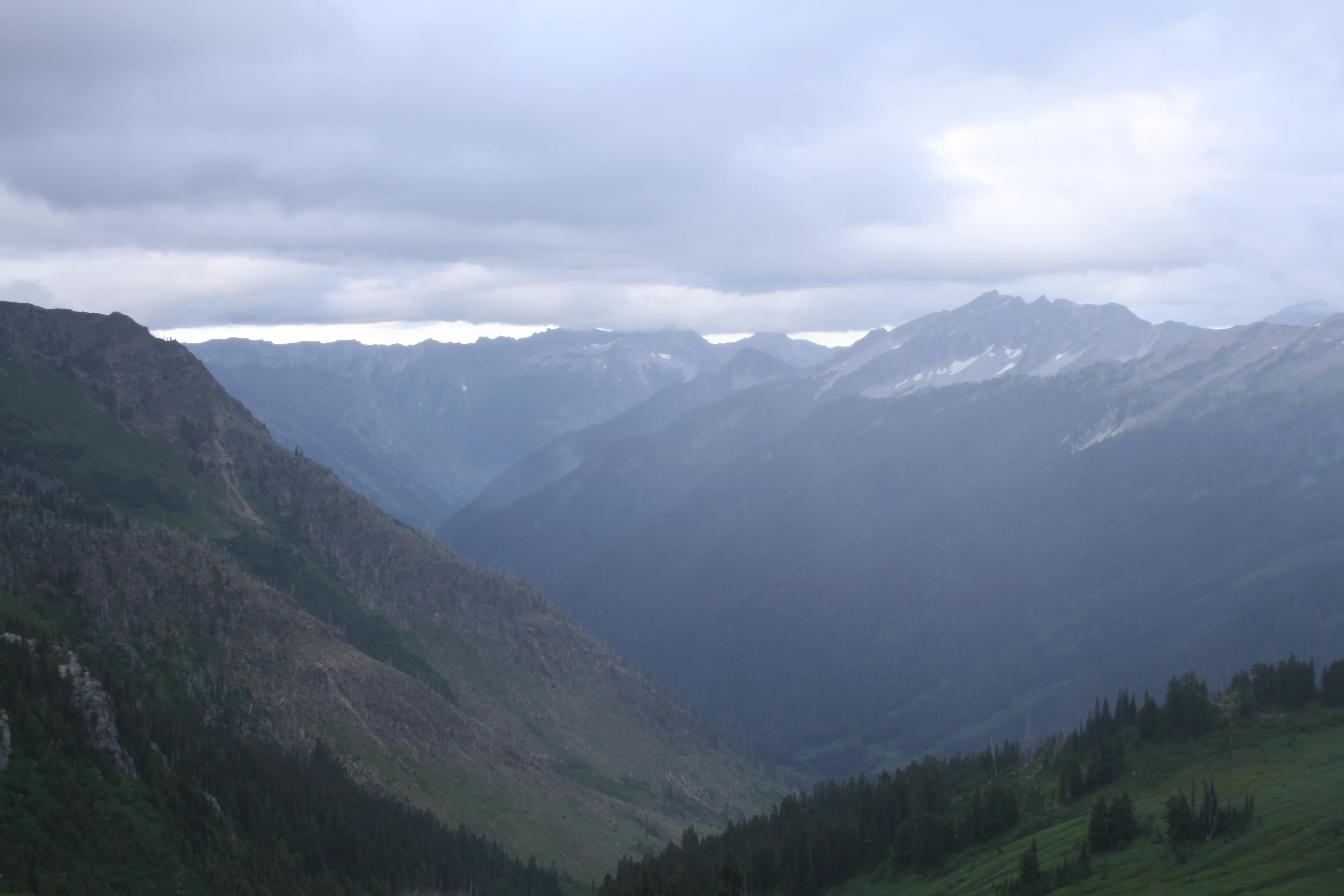 Looking back down the North Fork Sauk River valley from up high near White Pass