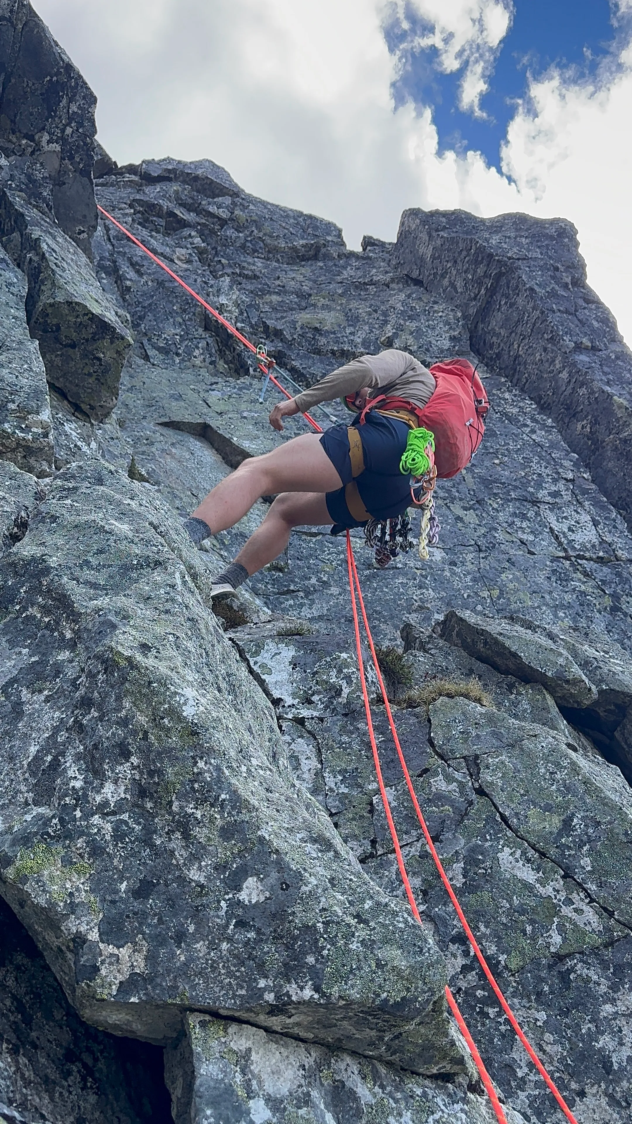 Hitting one of the rappels on the descent