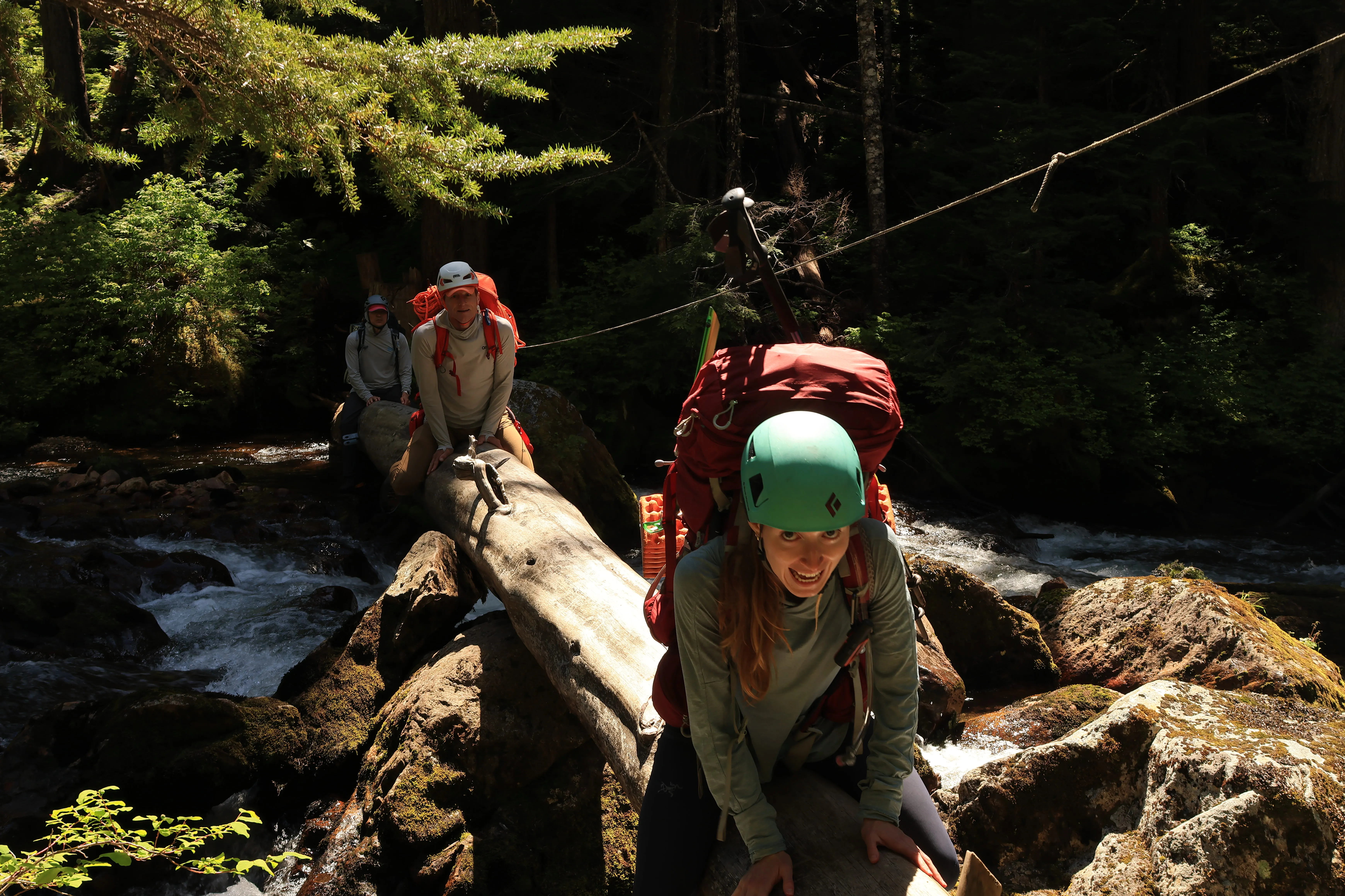 Scooting the log over Paranoid Creek