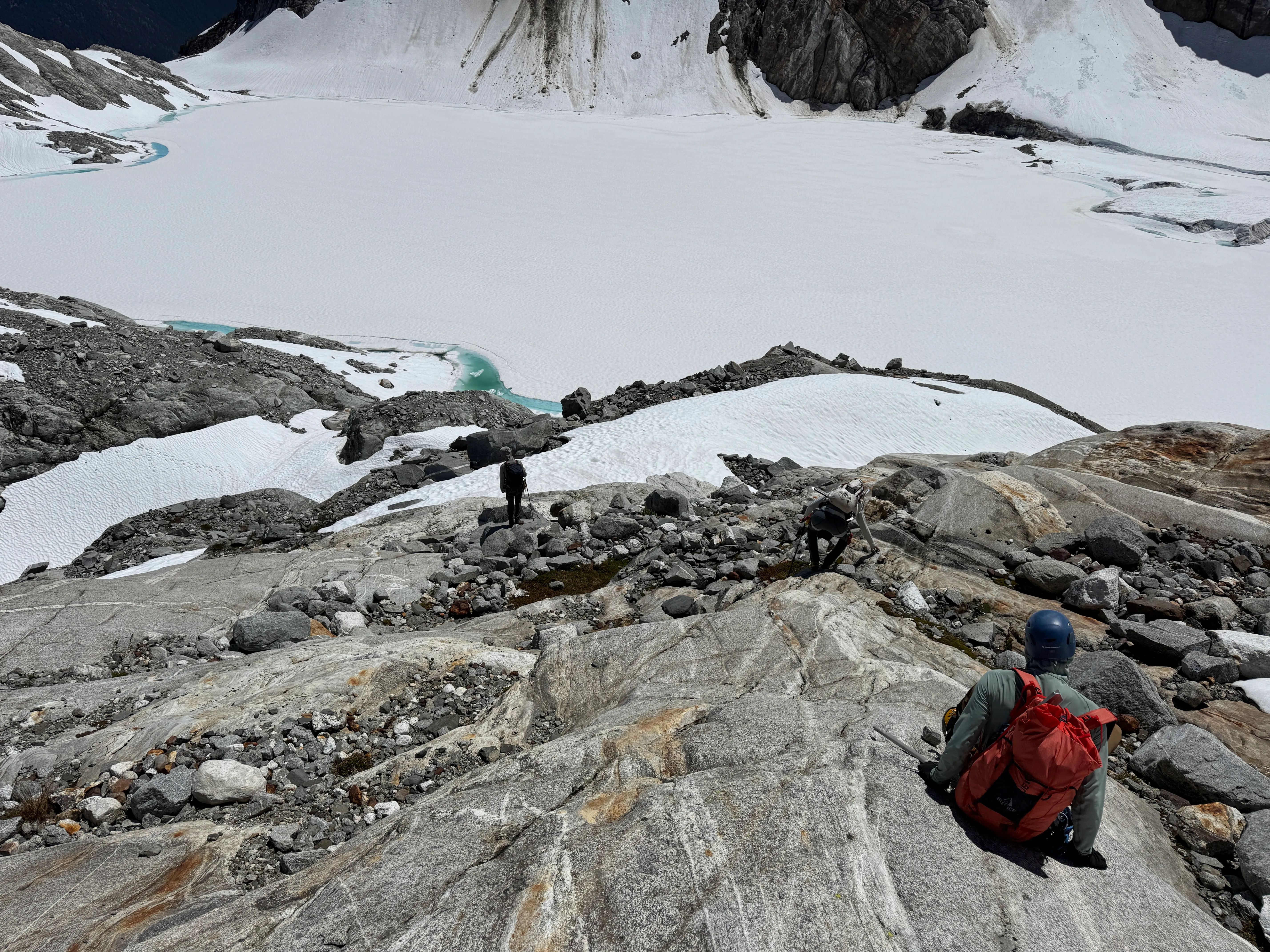 Easy scrambling back down toward high camp