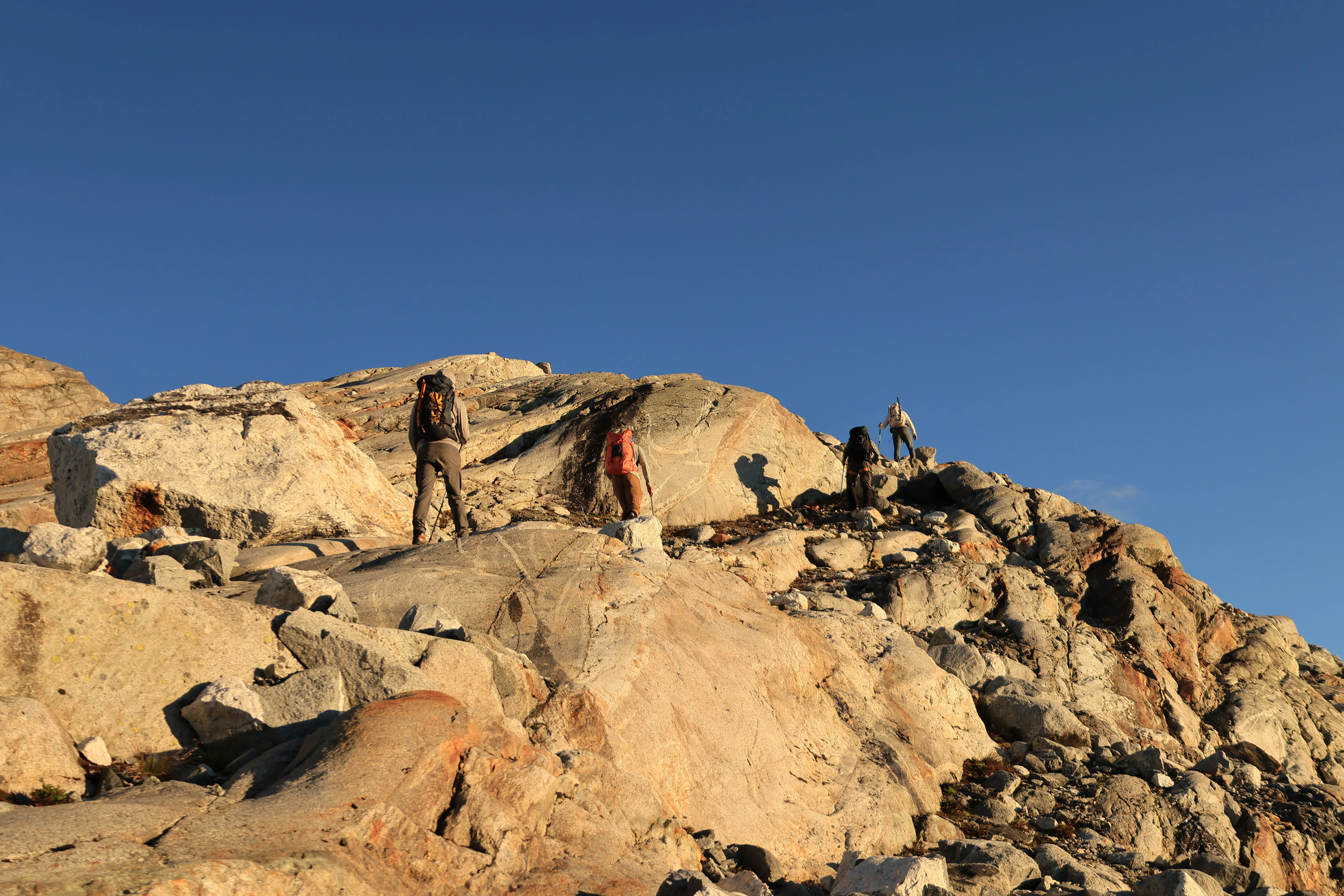 Early morning scrambling on the lower slopes toward the glacier