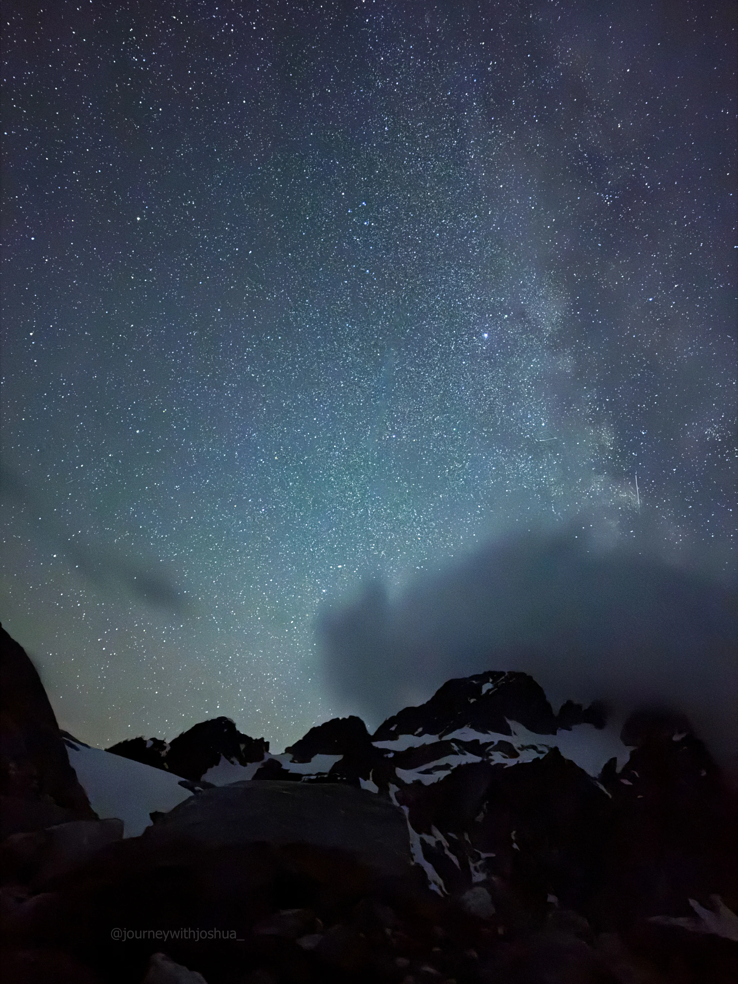 The Milky Way arcing over Tricouni Peak from the Primus camp.