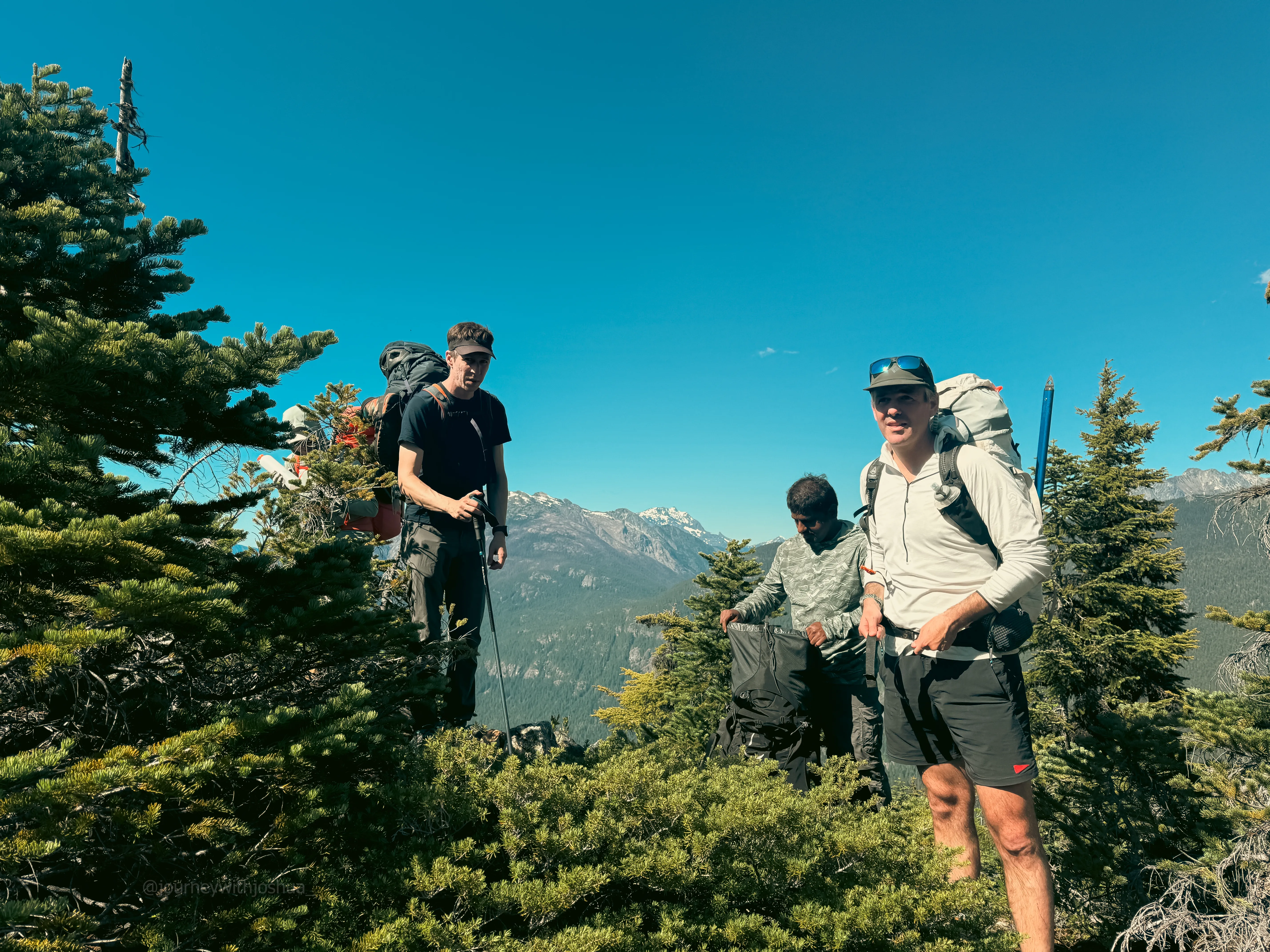 The group at the snack spot on Lucky Ridge around 4,800 ft, swarmed by bugs