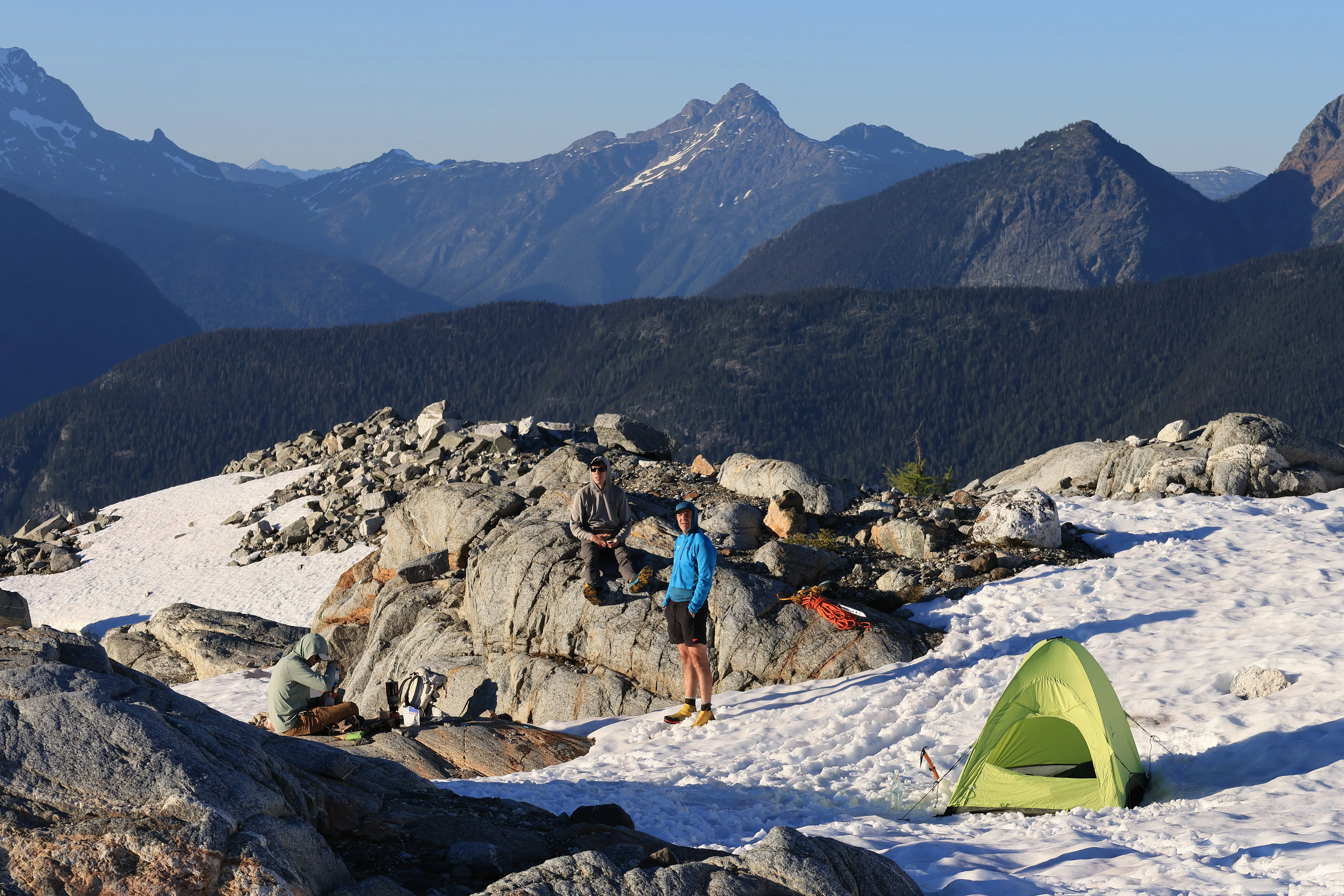 The whole team settled in at high camp the first night