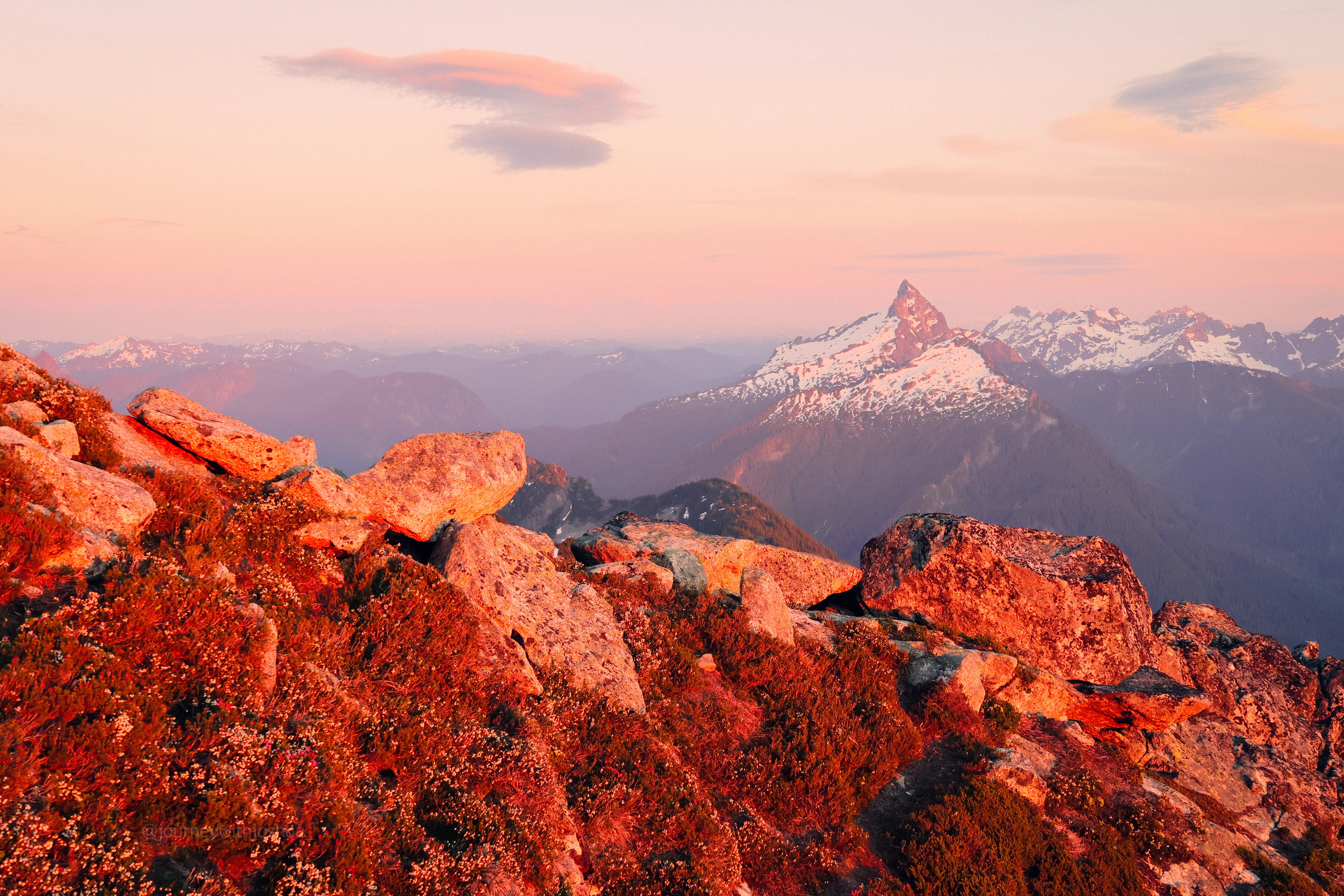 Sloan Peak catching alpenglow from Mount Pugh