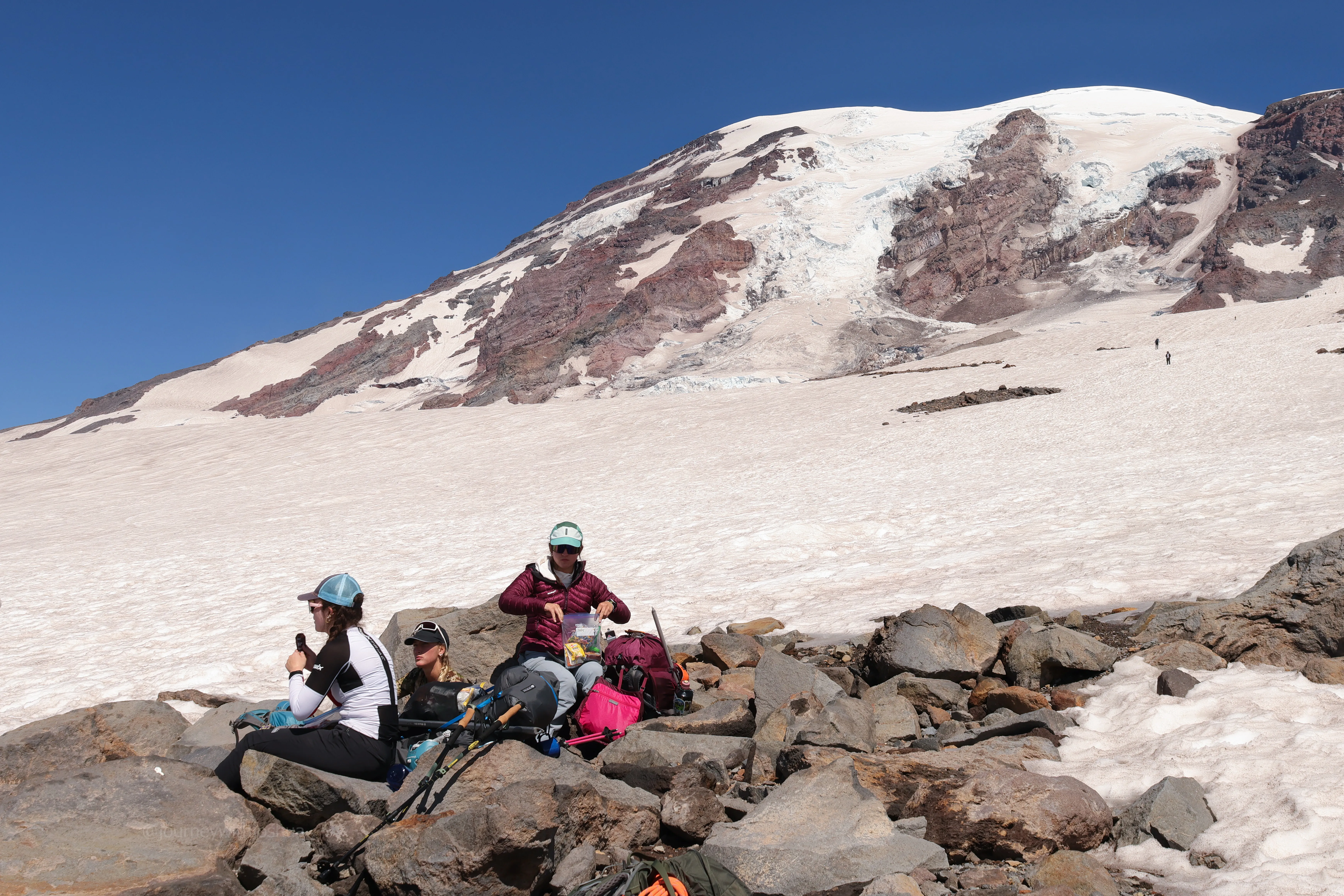 Splitting a pizza on the Muir Snowfield
