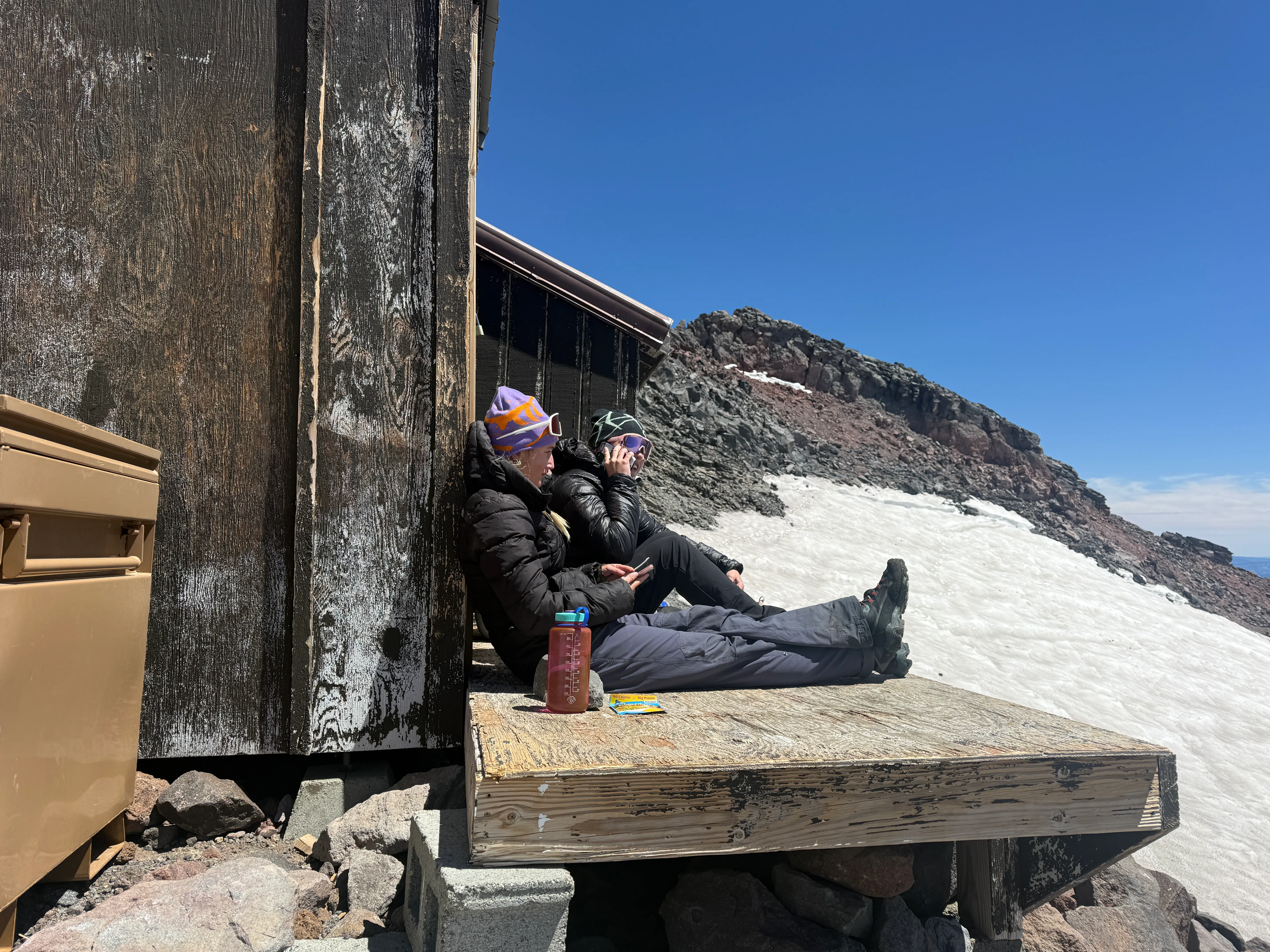 Checking phones with cell service at Camp Muir