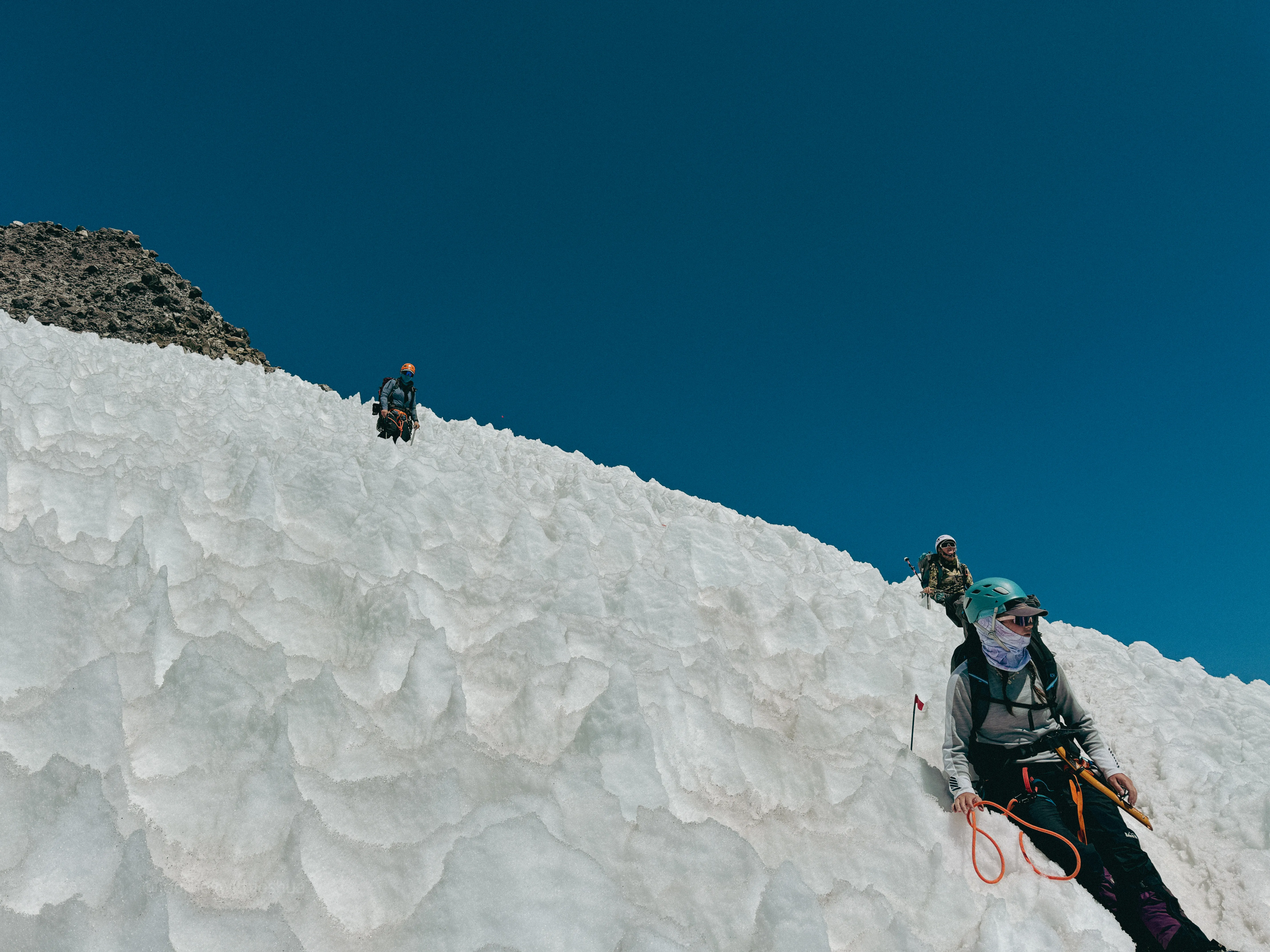 The whole squad resting on penitentes during the cleaver descent