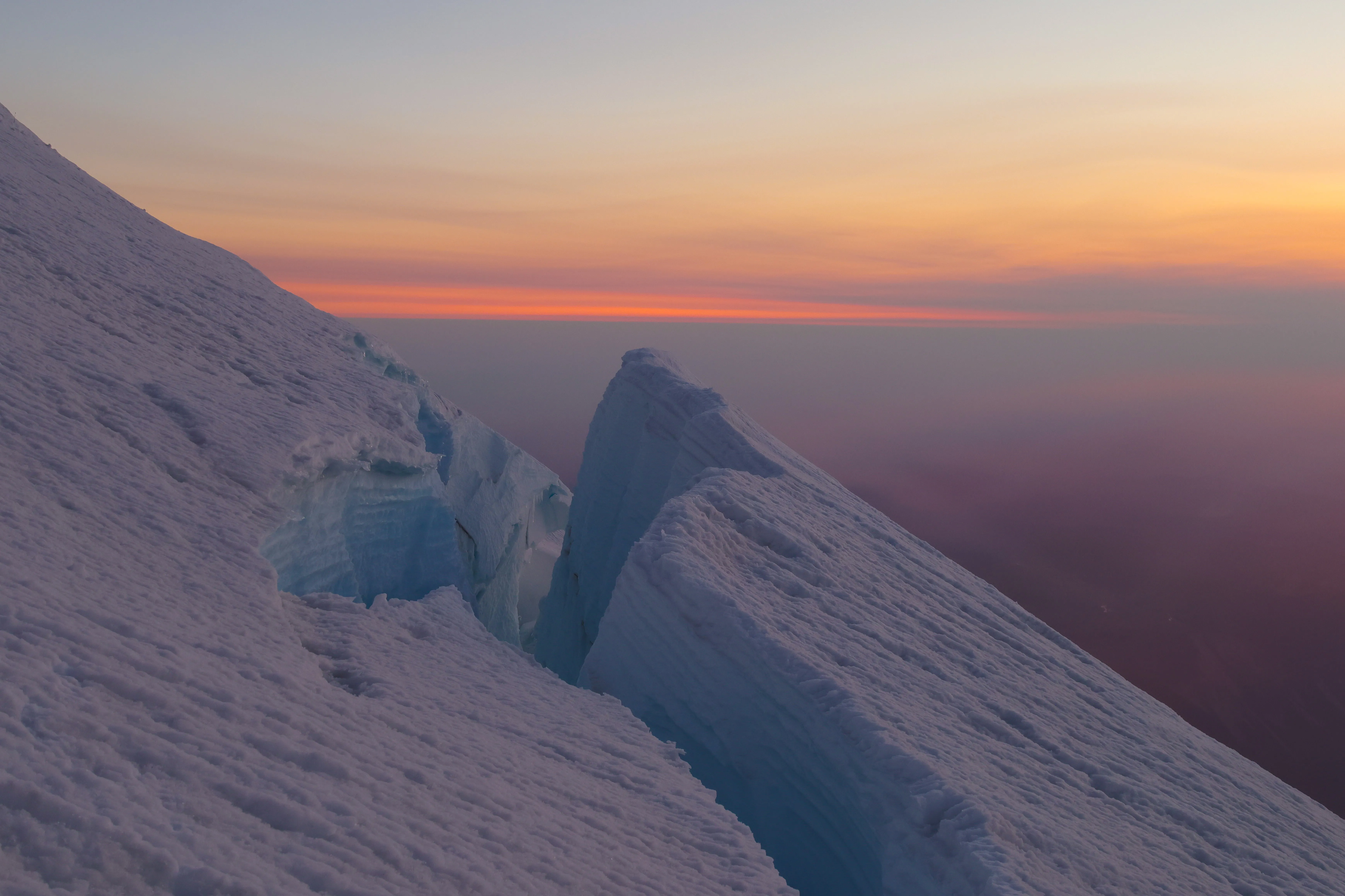 Sunrise light over huge crevasses