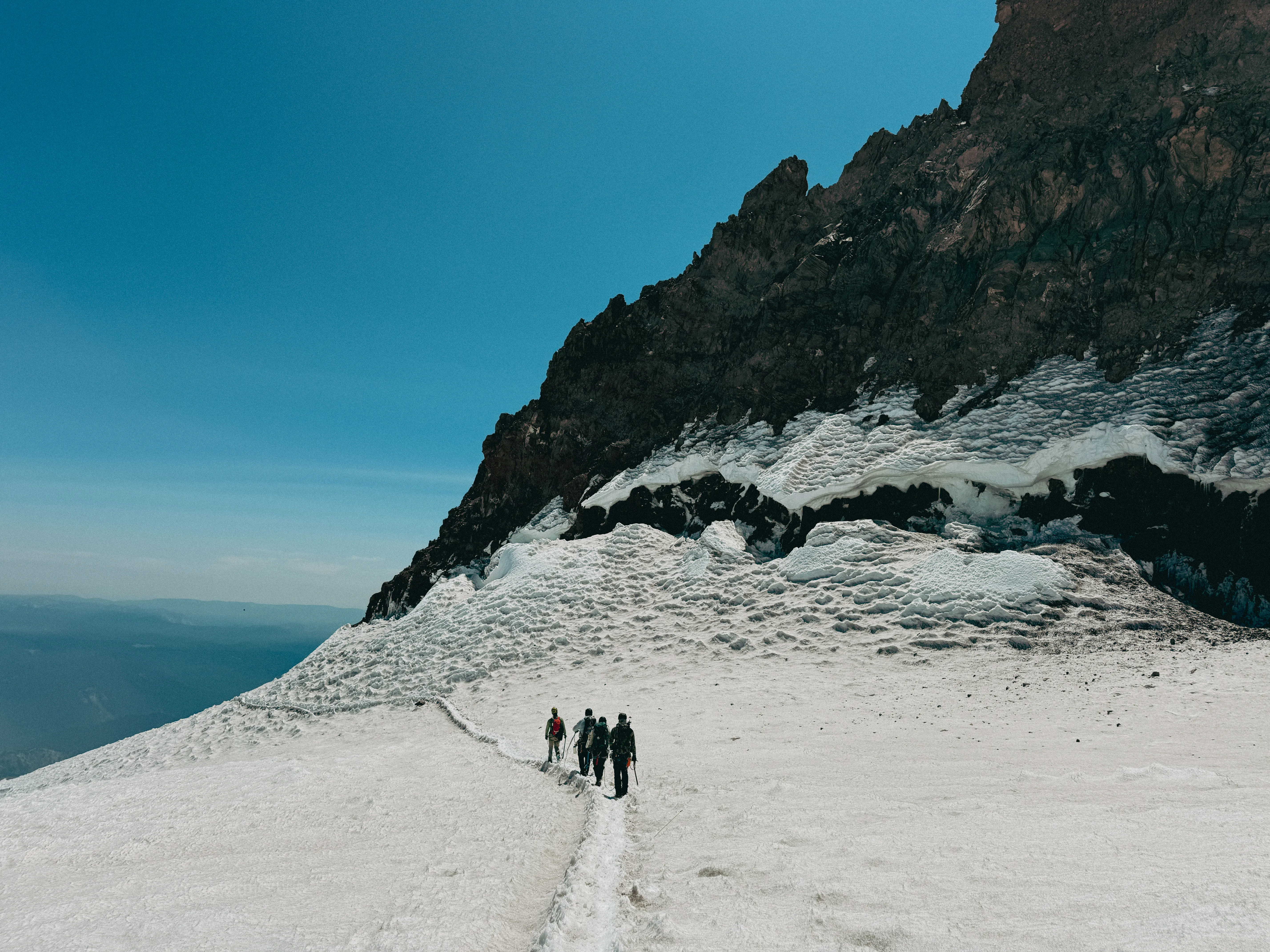 The team heading down toward Cathedral Gap