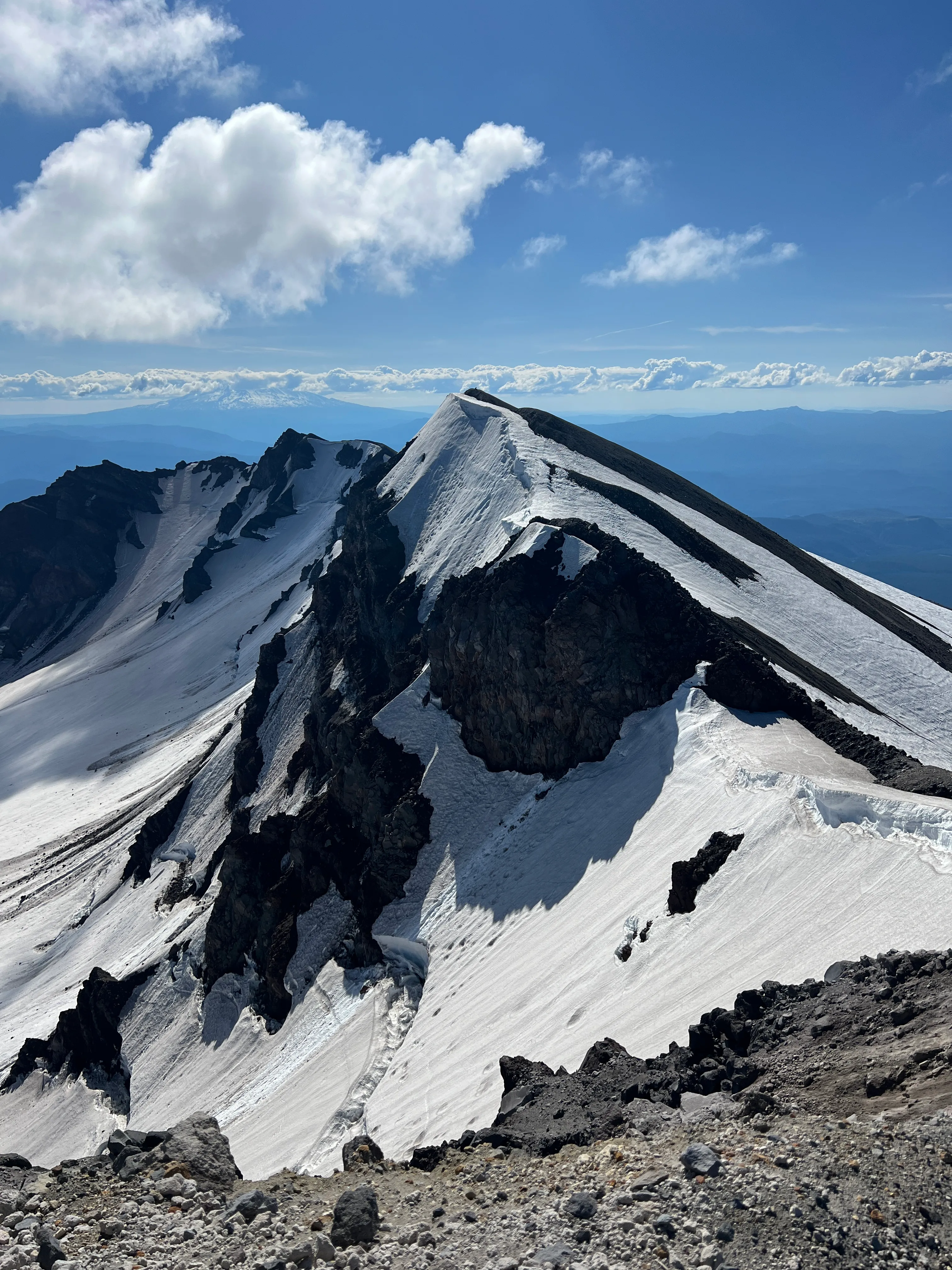 Long shadows along the crater rim of Mount St. Helens.