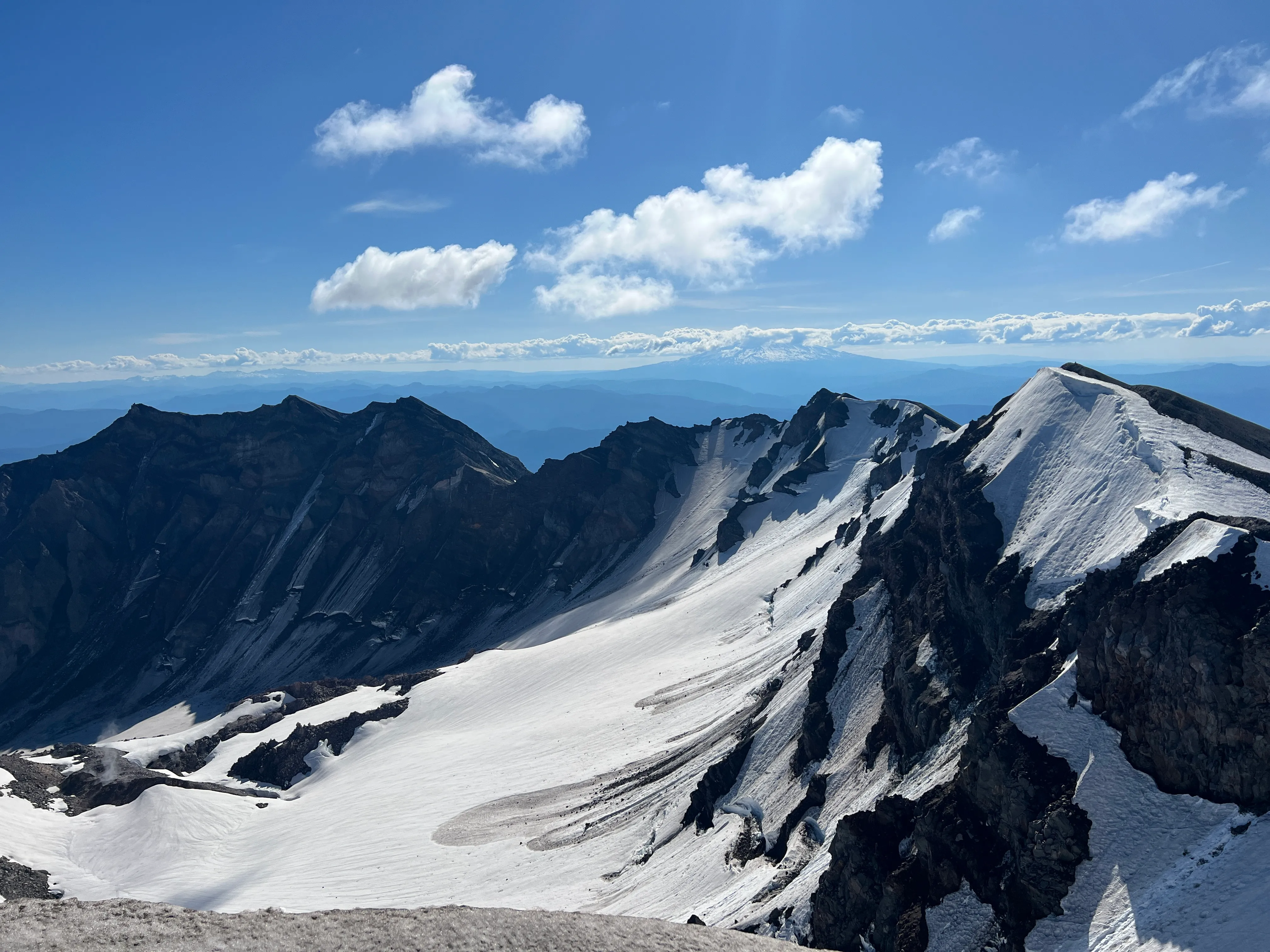 The crater of Mount St. Helens in the morning light from the rim