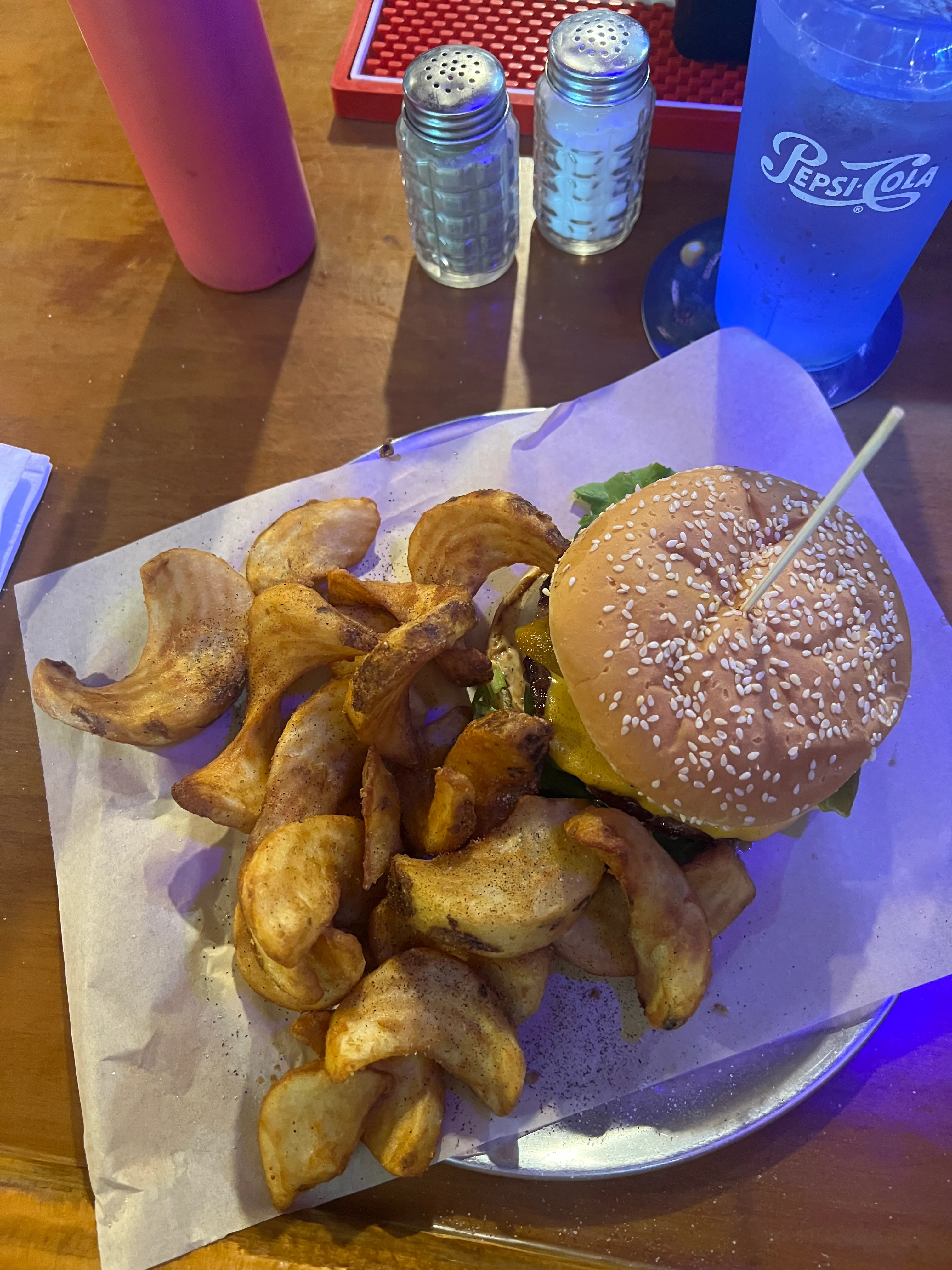 Post-climb burger on the way home