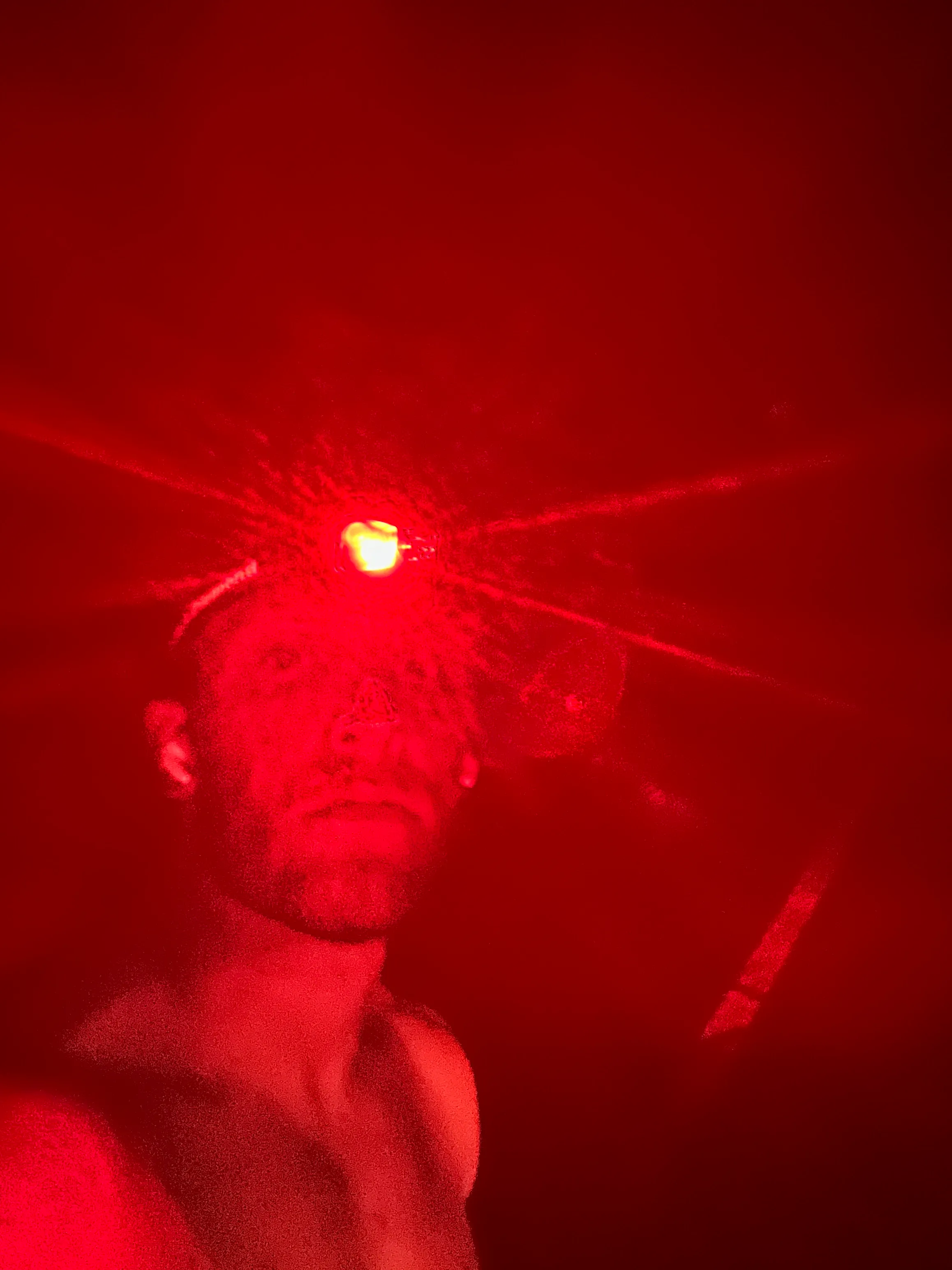 Red light on and ready to leave the trailhead in the dark