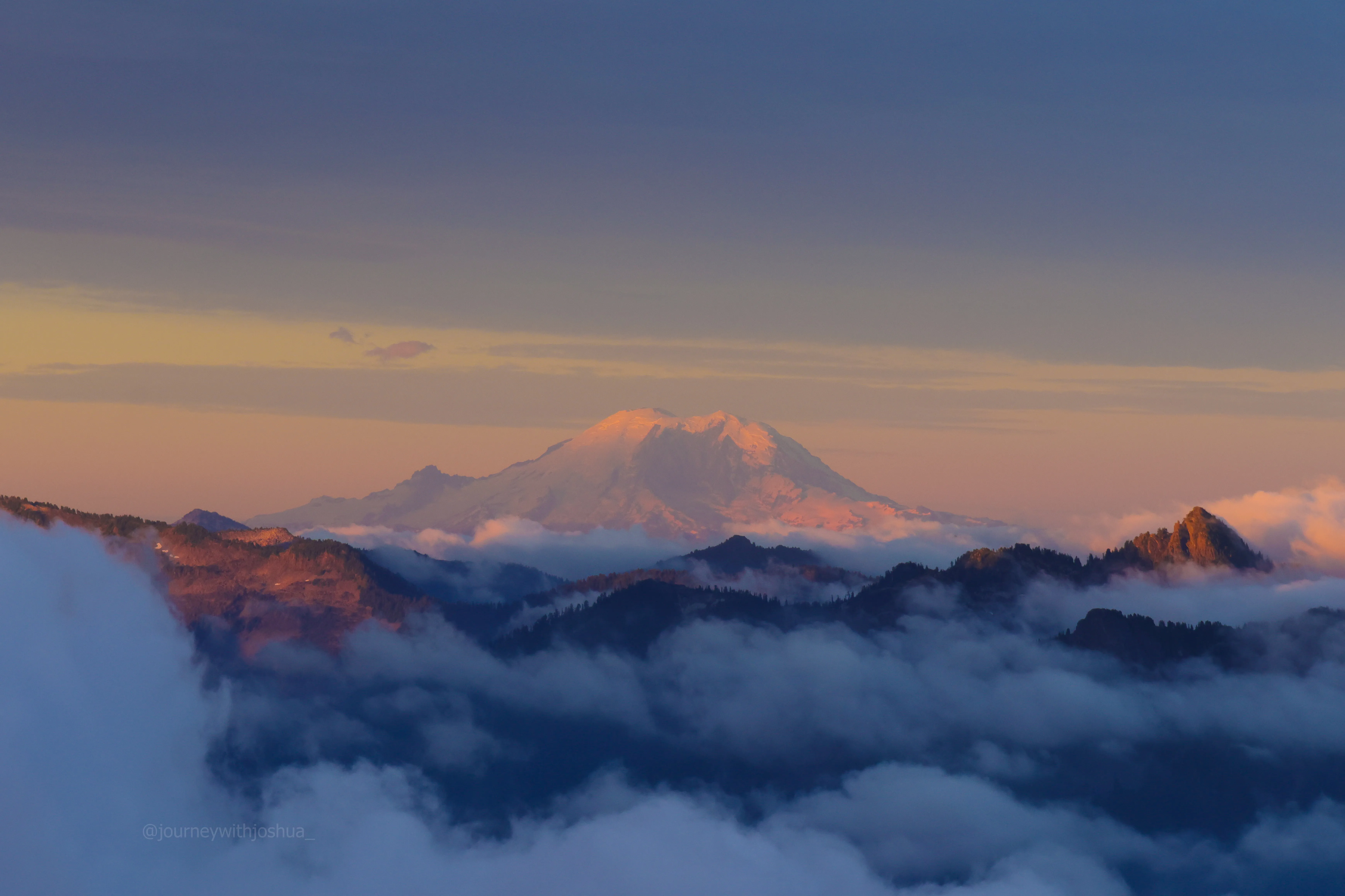 Mount Rainier glowing in the distance, a preview of what was to come