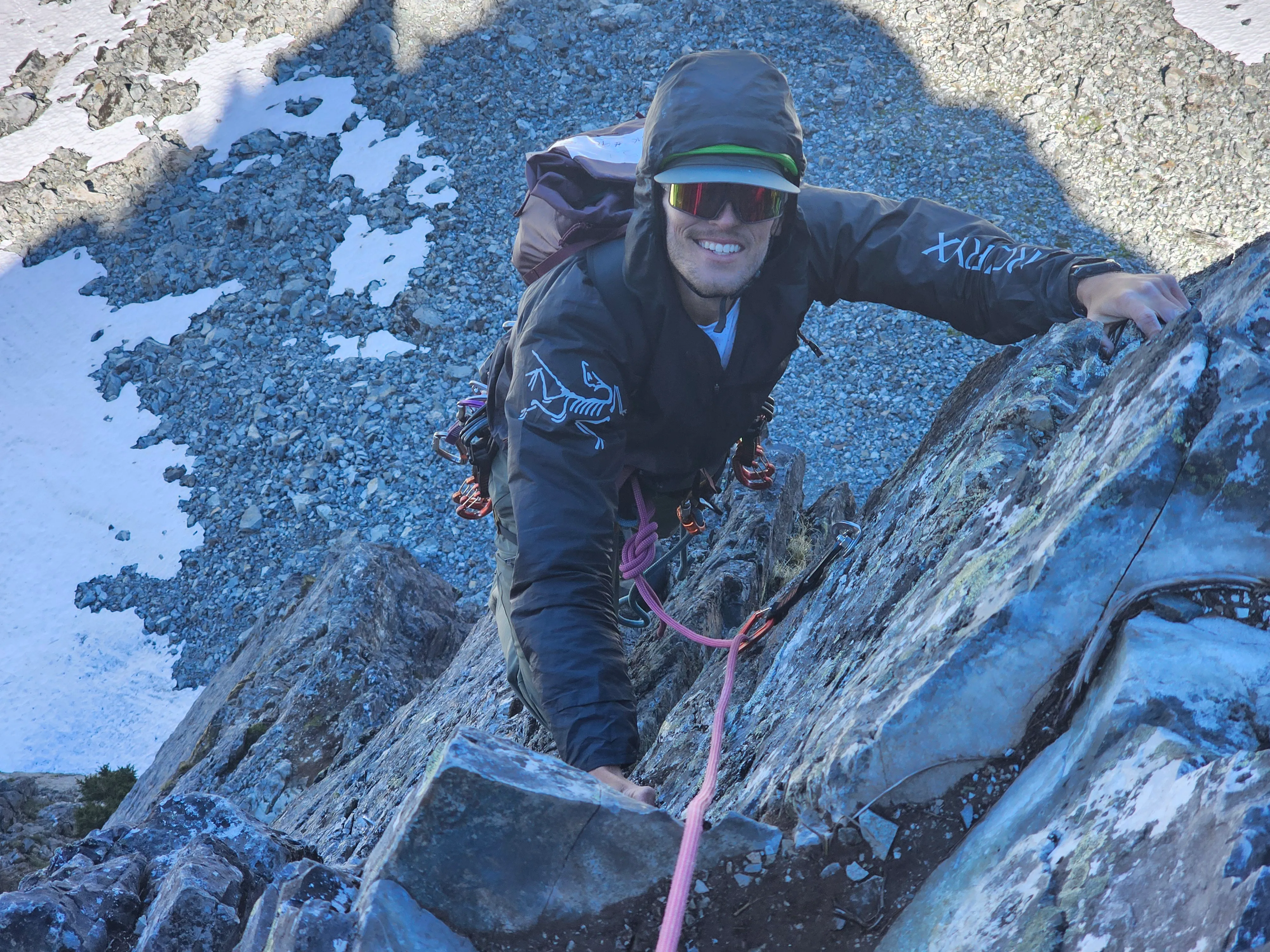 Joshua climbing the arete