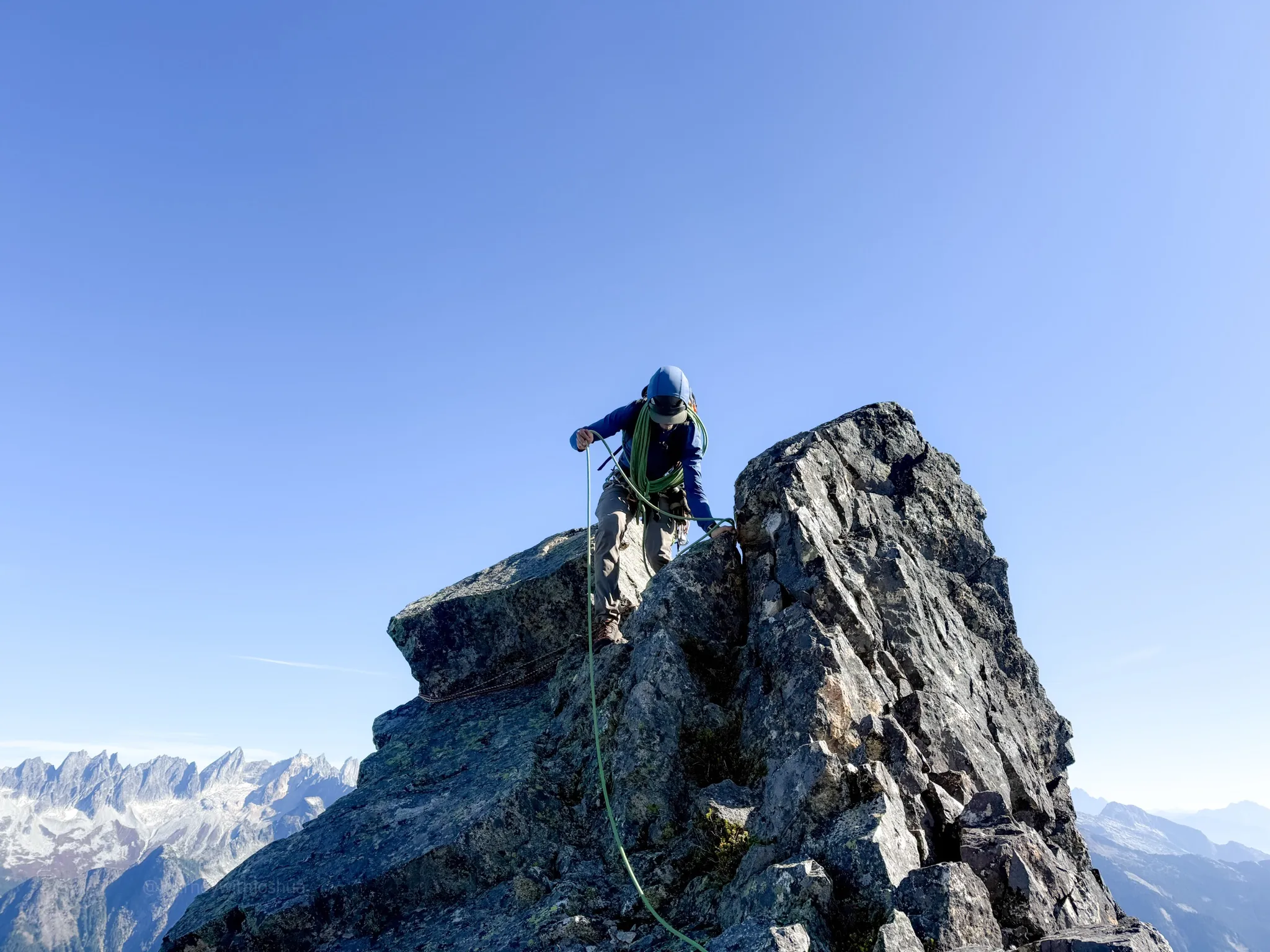 Adam prepping for the knife edge on the Mount Triumph Northeast Ridge