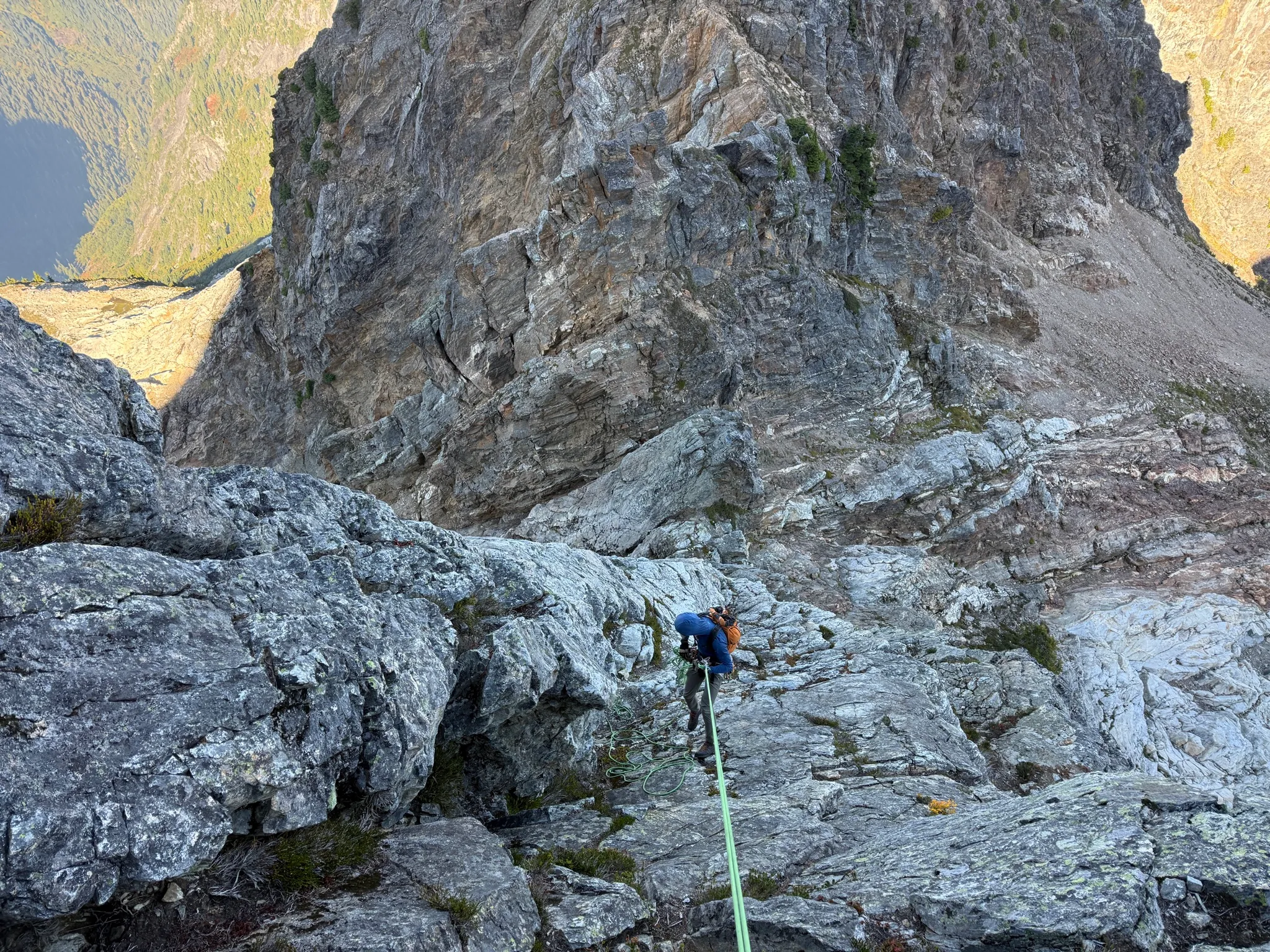 Back towards the early junk rock where we gained the ridge on the descent of Mount Triumph
