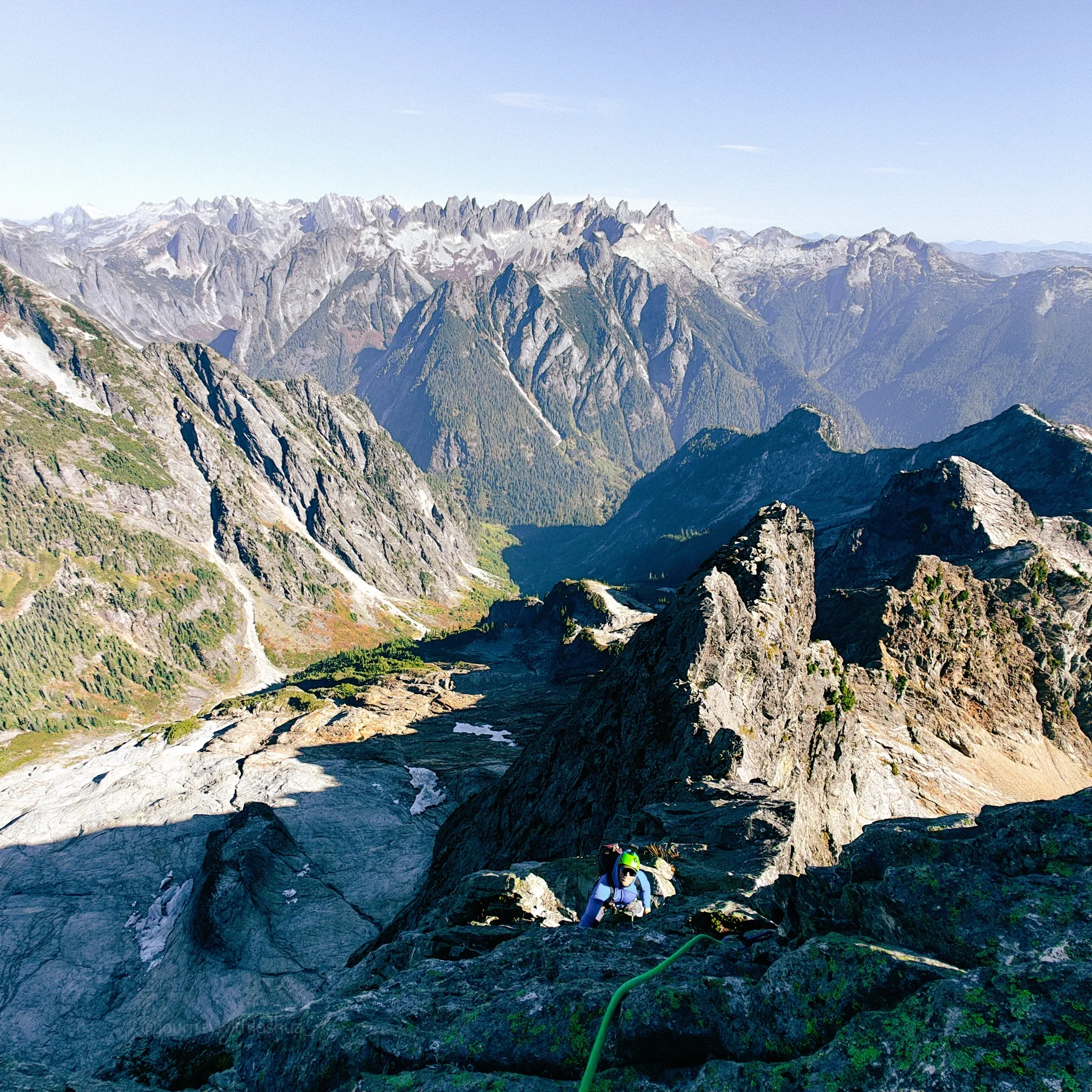 Climbing up the Northeast Ridge of Mount Triumph after the knife edge