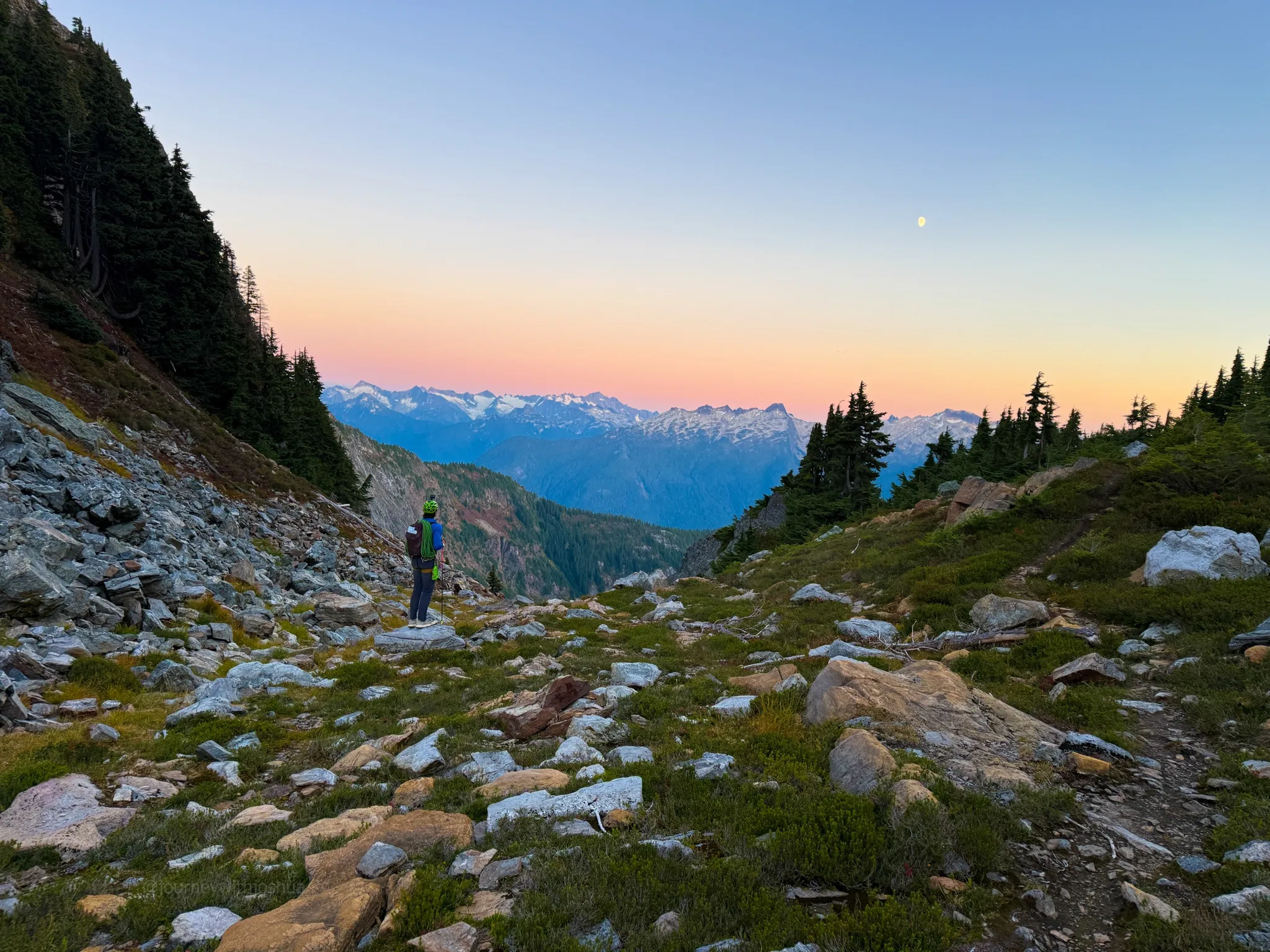 Finally back at camp in time for a beautiful North Cascades sunset after day 2 of Mount Triumph
