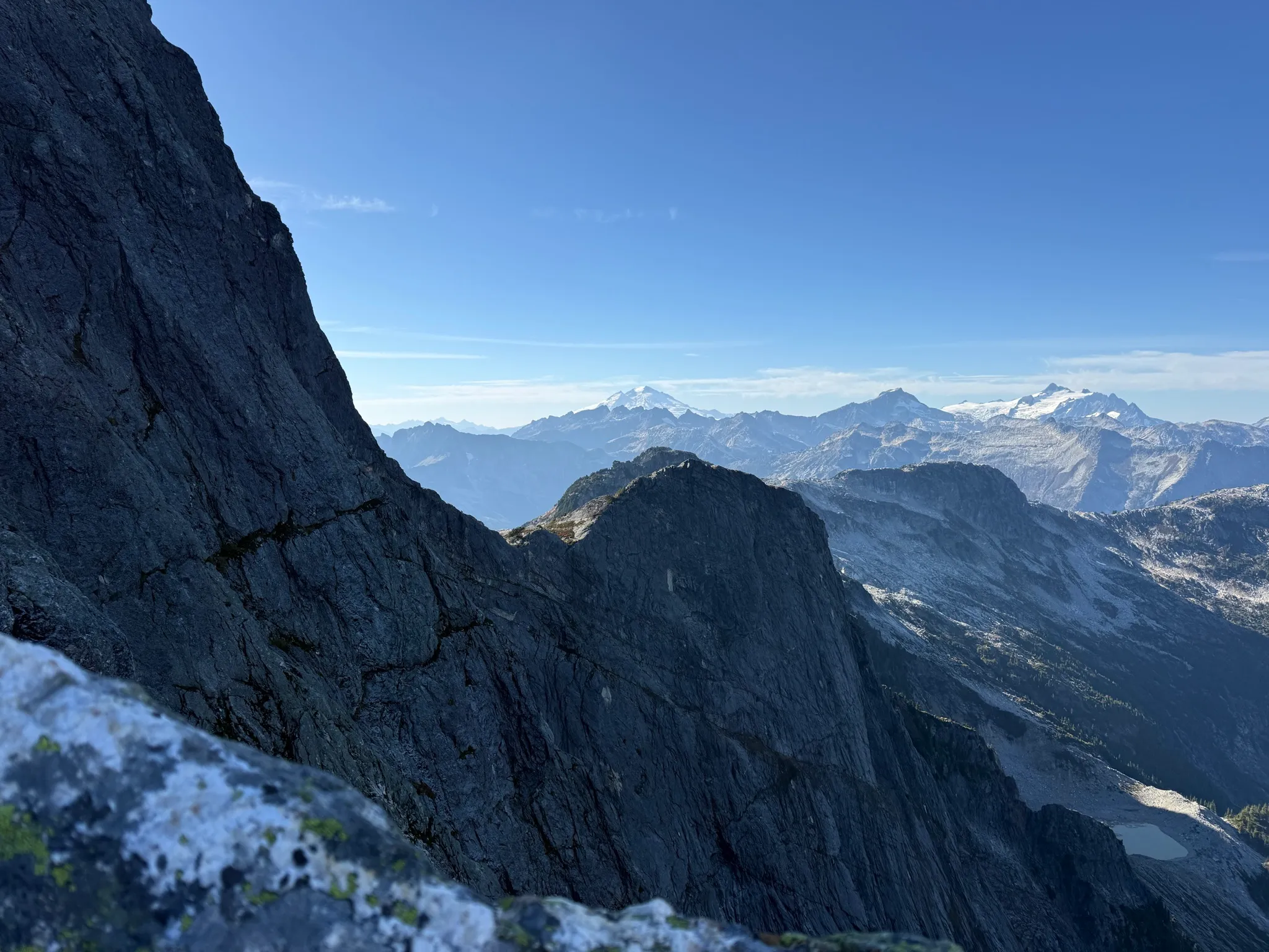 Rappel views on the descent of Mount Triumph Northeast Ridge