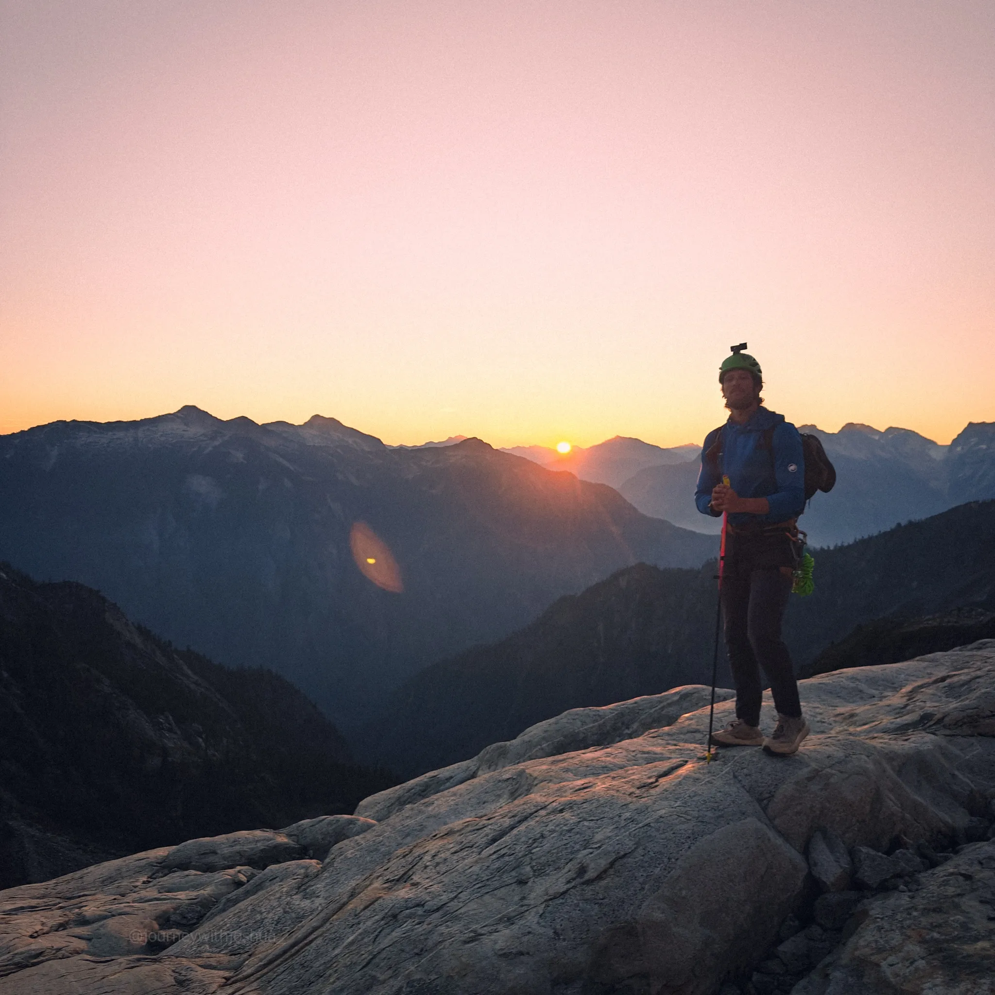 Sunrise rising over the Picket Range, lining up to be beautiful on day 2 of Mount Triumph